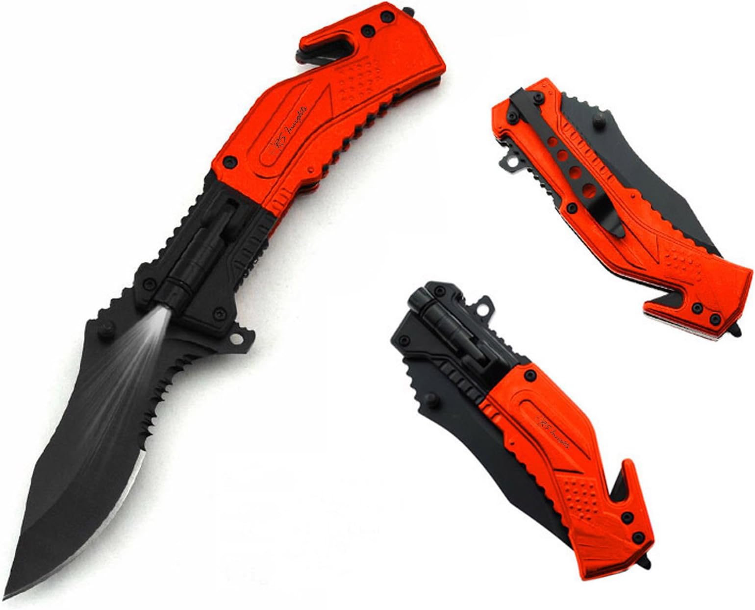 RS Insights Best Survival/Emergency Rescue Folding Pocket Knife: The Attached LED Flashlight, Glass Breaker, Seat Belt Cutter can Make The Life-Saving Difference in a Survival Situation.