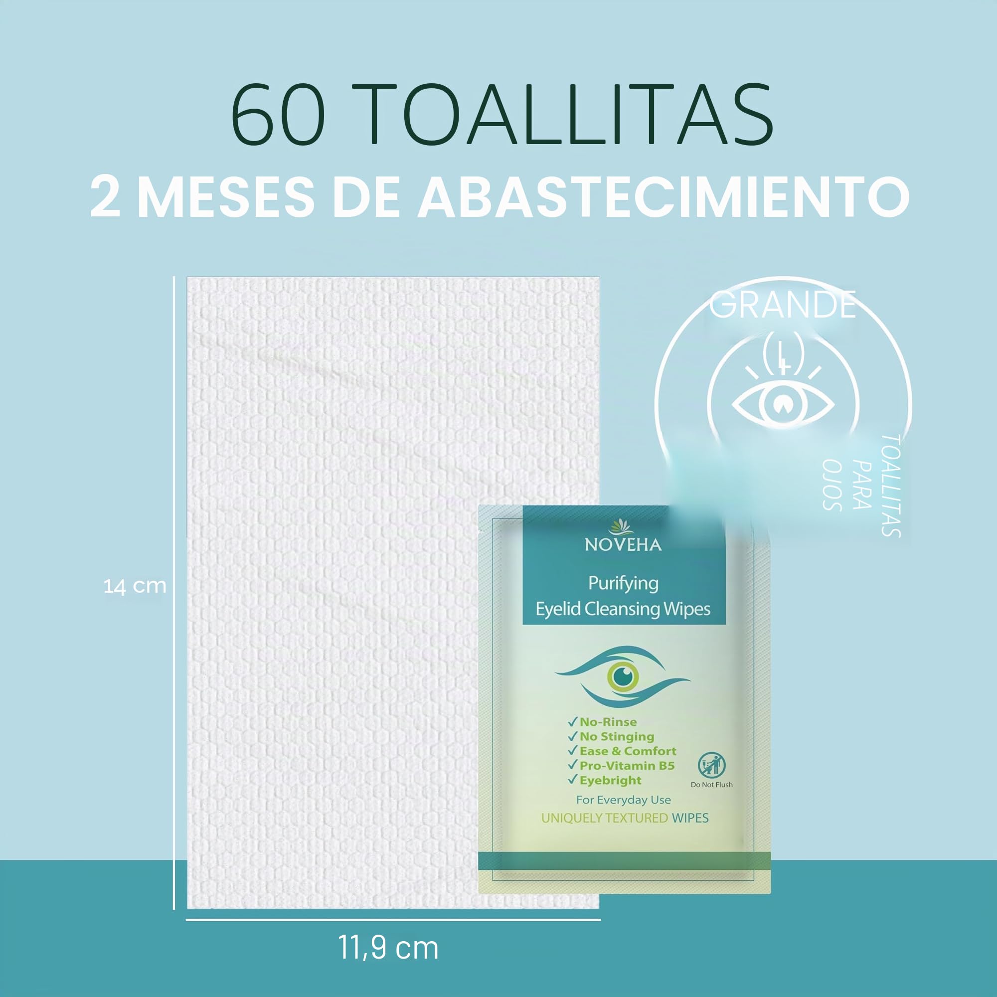 Toallitas antimicrobianas para párpados y pestañas | Para picazón, ojos secos, orzuelos y blefaritis, suaves y naturales, hipoalergénicas y calmantes para ojos sensibles, paquete de 60