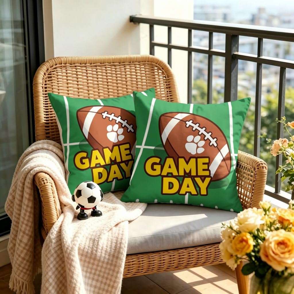 Game Day Football Linen Throw Pillow Covers -20x20