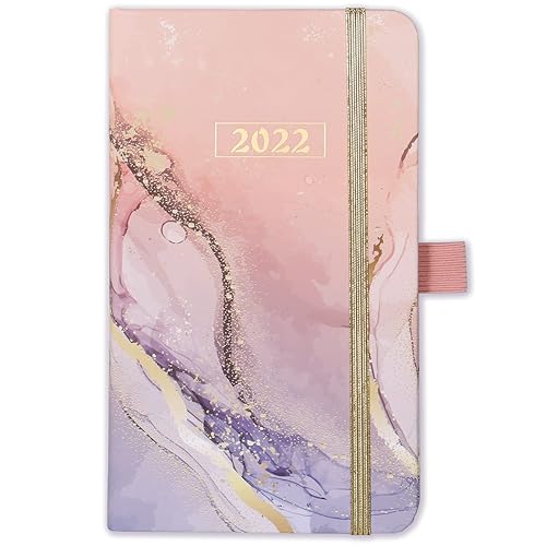 Artfan Pocket Diary 2022-2022 Pocket Diary A6 Weekly &amp; Monthly, Jan. - Dec. 2022, Inner Pocket, Elastic Closure, 7 Note Pages, Pen Holder, 16.2 x 9.8 cm - Orange Gliding