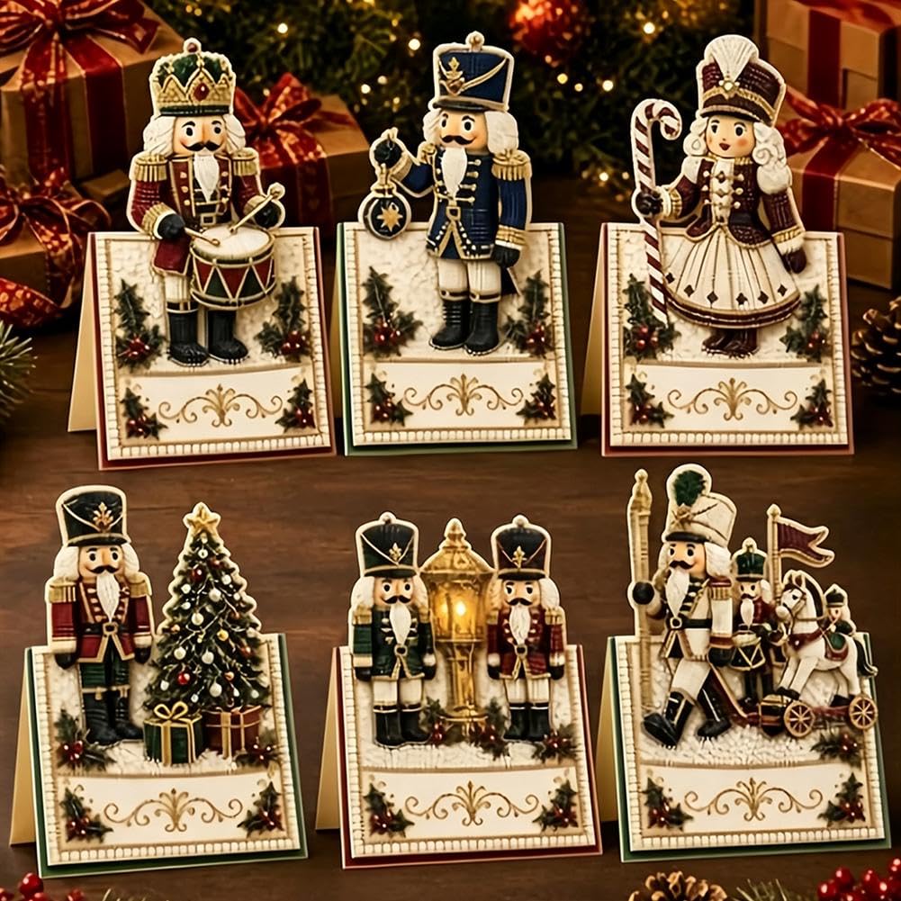 6PCS DIY Christmas Pearl Diamond Art Painting Greeting Cards with Envelopes