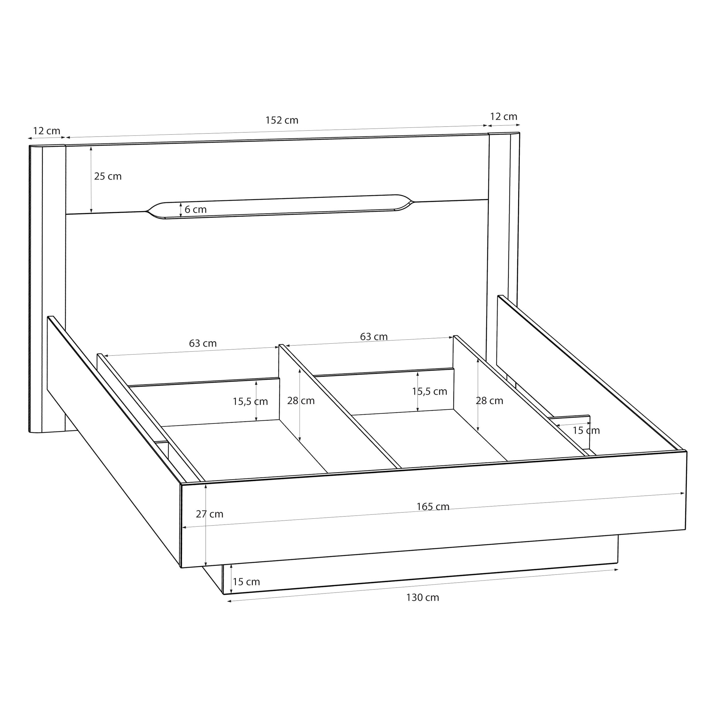 Forte EDWAL Bett Liegefläche 160 cm, modernes Bettgestell mit Stauraum unter dem Lattenrost, Holzwerkstoff, Kaschmir |Beige Holzdekor, 176,2 cm breit x 105,7 cm hoch x 206,6 cm tief