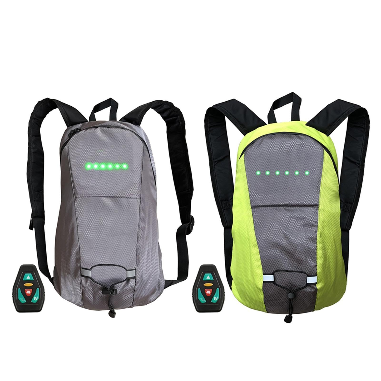 Borsa da trekking a 2 LED, ricaricabile tramite USB, con luce di sicurezza, borsa ad alta visibilità, zaino da 15 l con telecomando a LED con indicatore di direzione, zaino da ciclismo notturno per