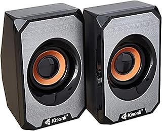 Kisonli KS-04 Wired Computer Speaker, 2 Pieces - Grey and Black