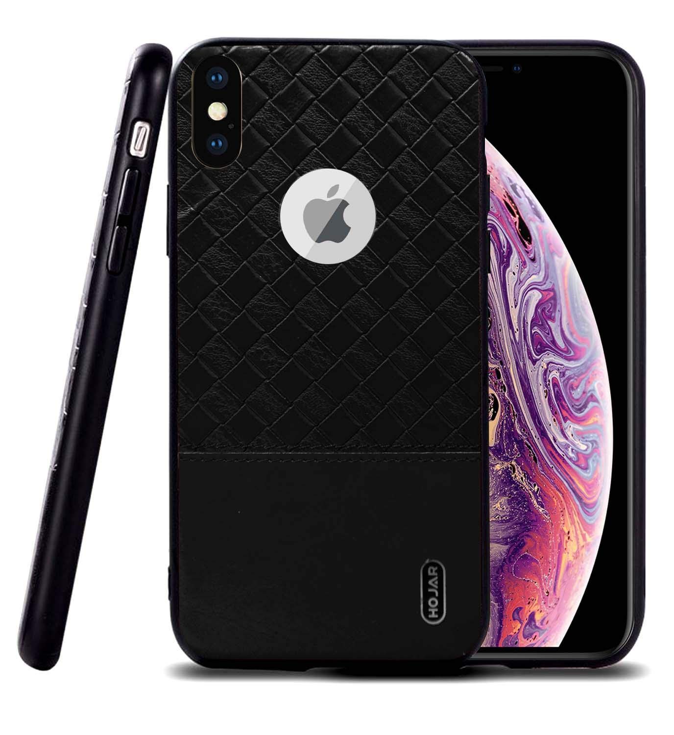 Apple iPhone XS Max Hojar Braided Texture PU Leather Coated Back Case - Black