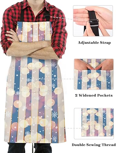 Miniatura 3 de Delantal de chef con pechera ajustable, delantal de copos de nieve de ensueño con bolsillos para hombres y mujeres, delantal de cocina impermeable