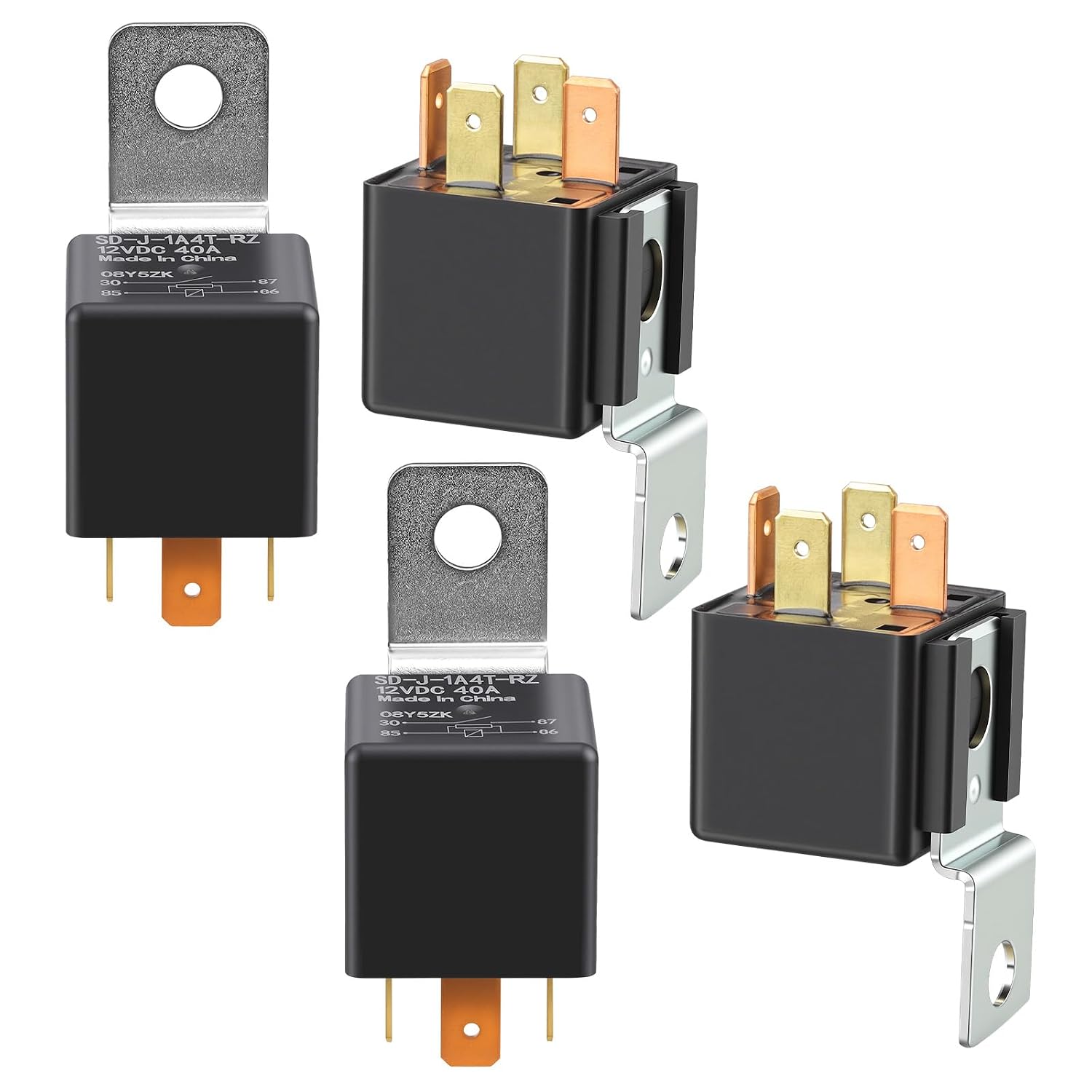 4-Pin 12V 40A Electrical Relays Switch Relay for Car Truck Boat Marine, Multi-Purpose Waterproof Standard Relays for Cooling Fans, Motor Starters, w/Fix Plate, 4 Pack