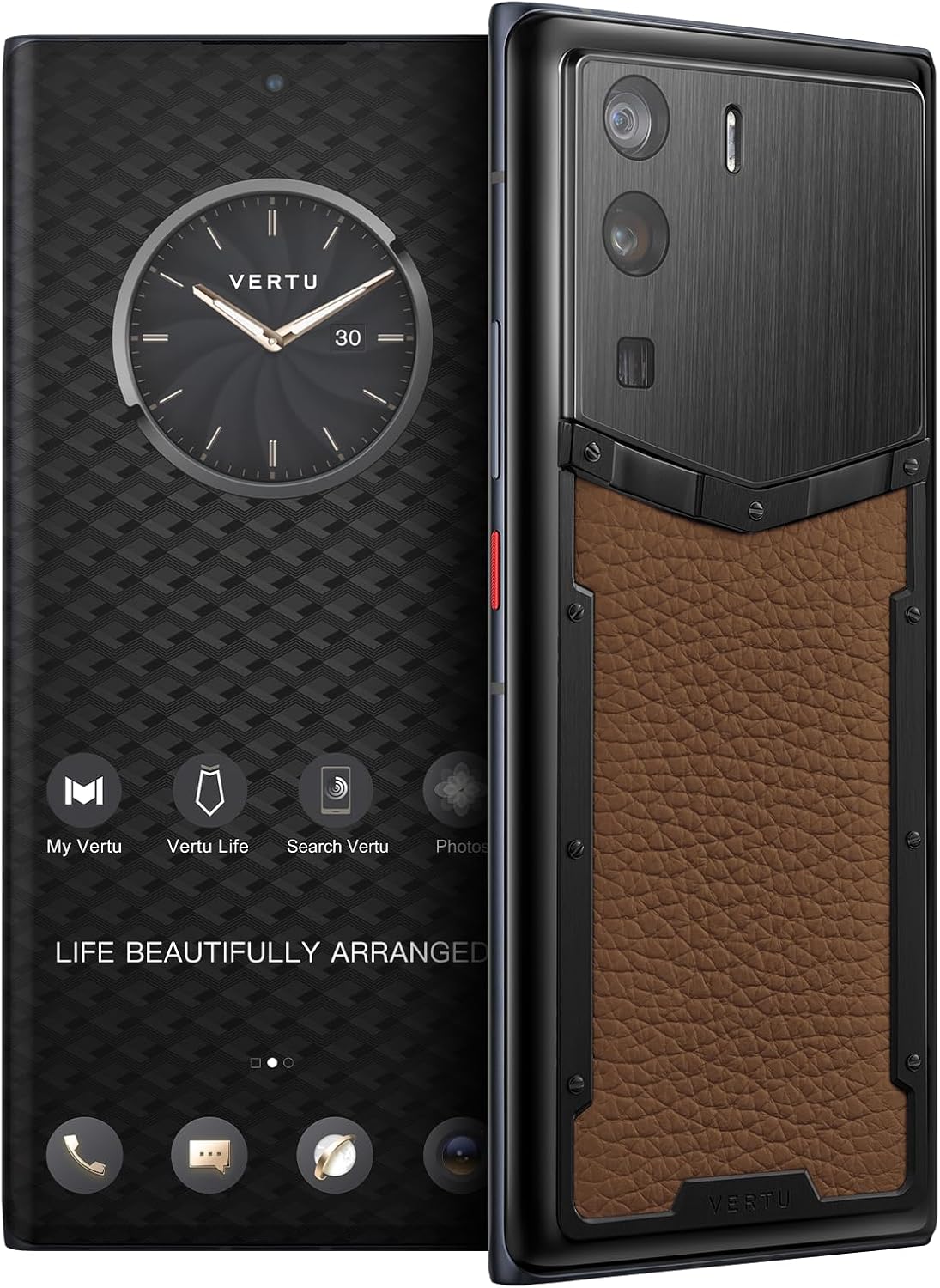 METAVERTU Web 3.0 Calfskin 5G Phone, Unlocked Android Smartphone, Secure Encrypted, Double Systems, 64MP Camera, 144Hz AMOLED Curved Display, Dual SIM, Fast Chargem, Basic (Brown, 12G+512G)