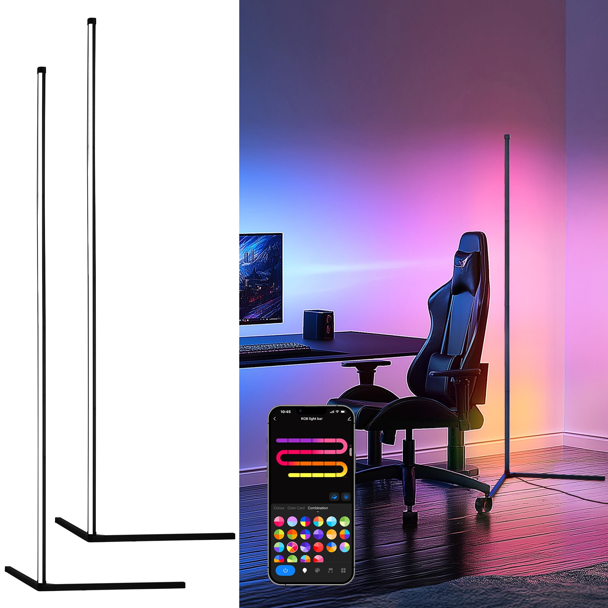 LuminexDesigns 2ER LED Stehlampe RGB Standleuchte 150cm - Ecklampe Dimmbar Bunt mit Fernbedienung Alexa Steuerung Ambientebeleuchtung Wohnzimmer Lichtsäule Farbeweschel für Schlafzimmer Spielzimmer