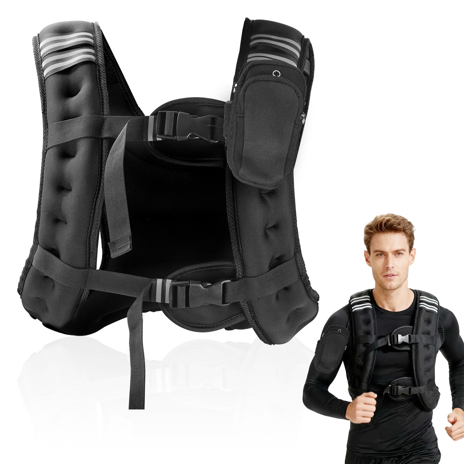 Weighted Vest for Women and Men 12lb Weight Vest with Reflective Stripes and Phone Pocket Running Vest for