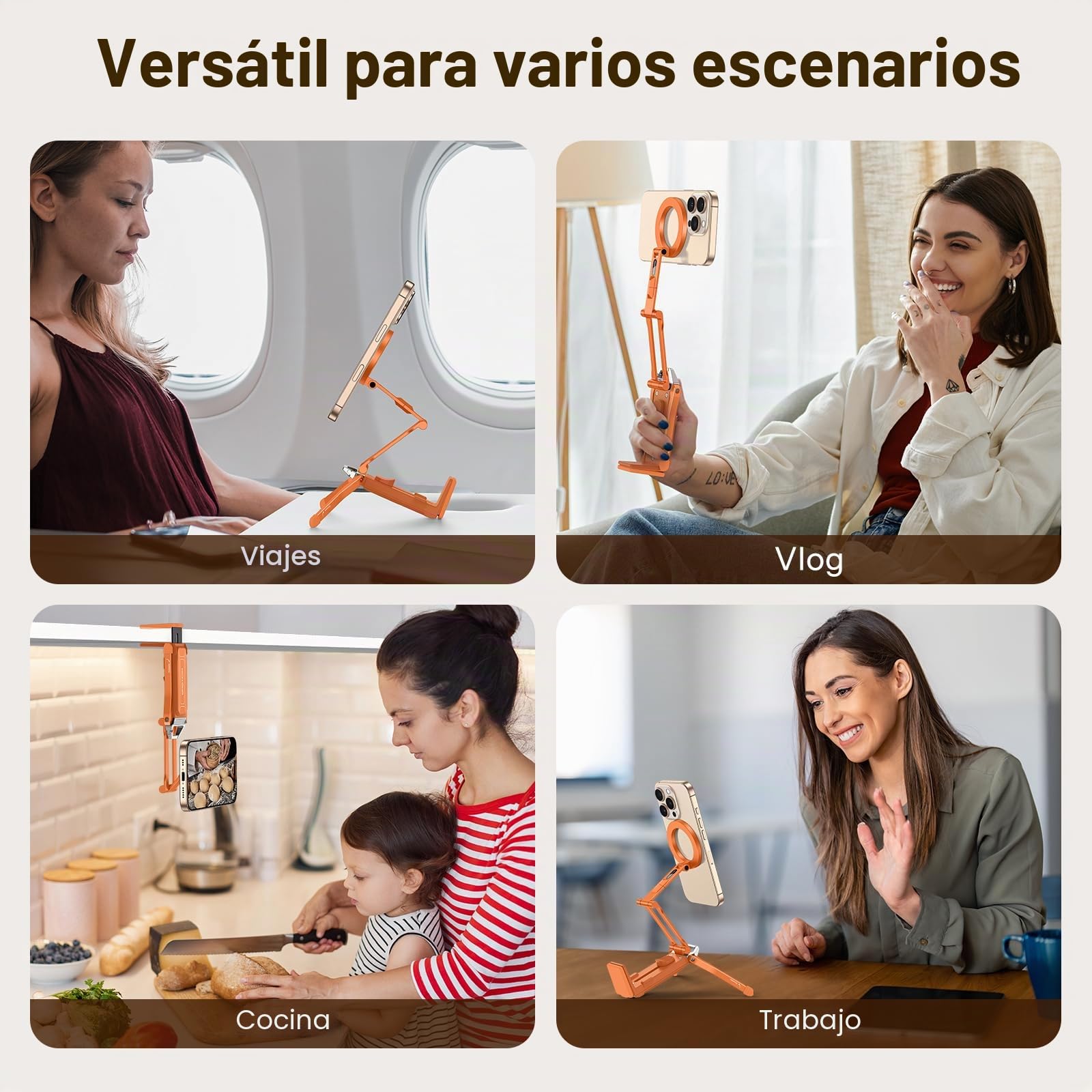 OMOTON TP02 Aluminio Trípode Magnético para Teléfono, Rotación 360° para Trípode con MagSafe, Soporte Ajustable 4 en 1 para iPhone 17/16/15/14 Pro MAX Air, Ideal para Gimnasio, Vlogs y Viaje, Naranja