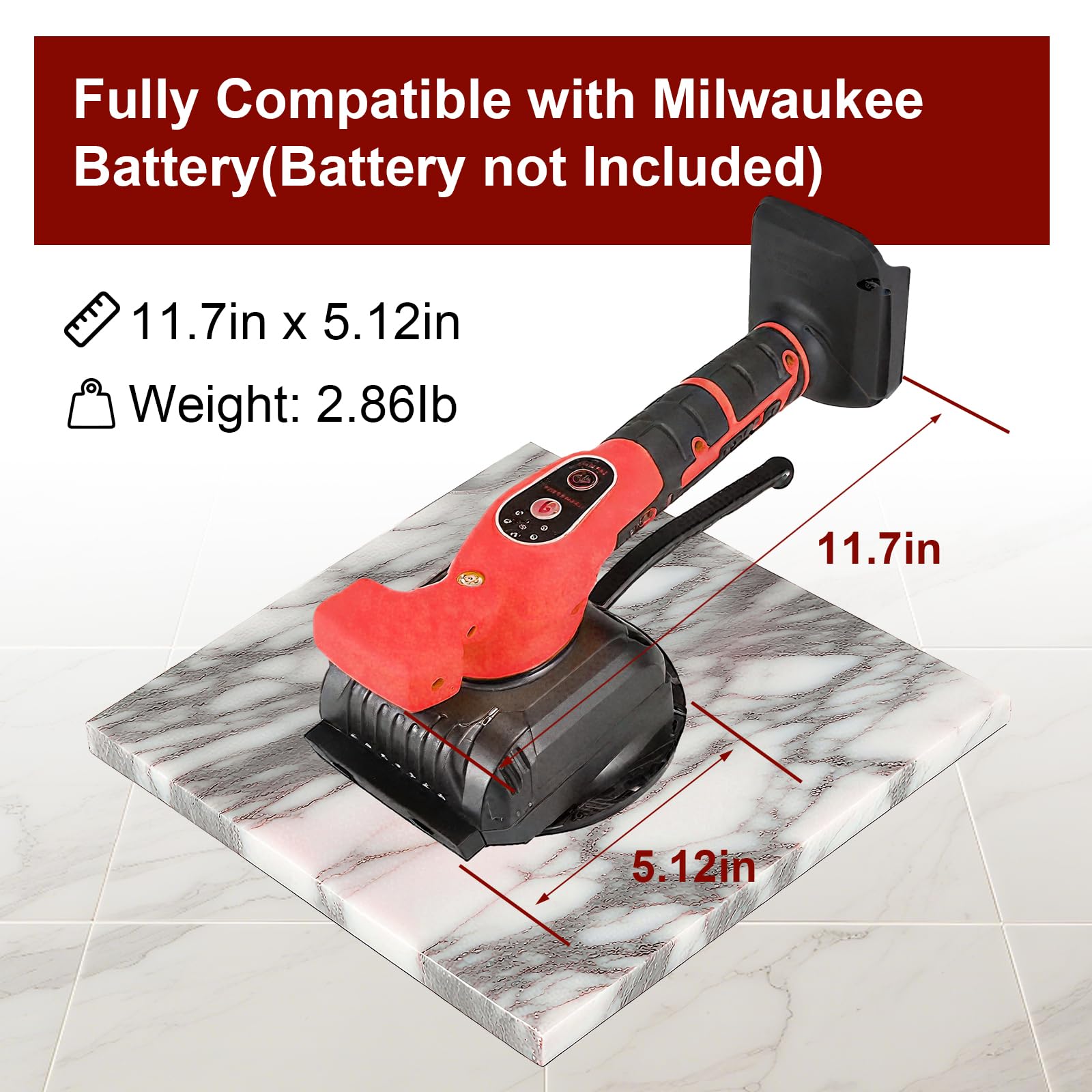 Outil de nivellement des vibrations de carrelage compatible avec batterie Milwaukee, outil d'installation de vibrations de motoculteur sans fil avec jauge de niveau à bulle, ventouse, design de