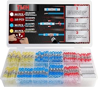 TMH 300 PCS Solder Seal Wire Connectors Kits, Solderless Heat Shrink Waterproof Terminal Insulated Electrical Splice for Automotive Marine Boat Stereo