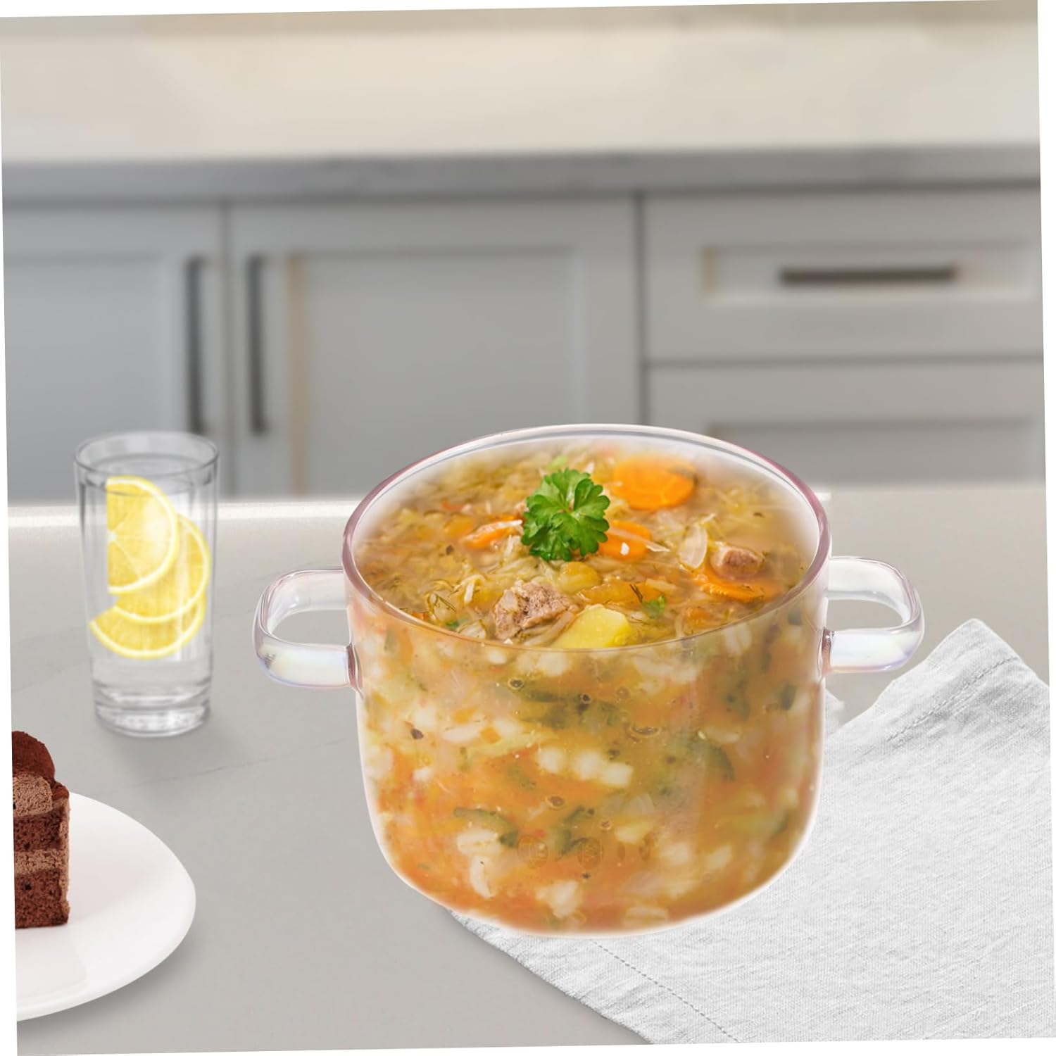 Cabilock Clear Glass Saucepan with Lid and Handles Heat Resistant Borosilicate Stew Pot for Food Soups Noodles and Vegetables Transparent Cookware with Spoon for Stovetop Cooking