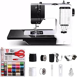 Nähmaschine mit Anschiebetisch, Nähmaschine mit Fußpedal & Nähset, nähmaschine für Anfänger, Tragbare nähmaschines mit LED Licht & Fußpedal, Nähzubehör Set für Kleidung, Bettlaken, Kissenbezüge