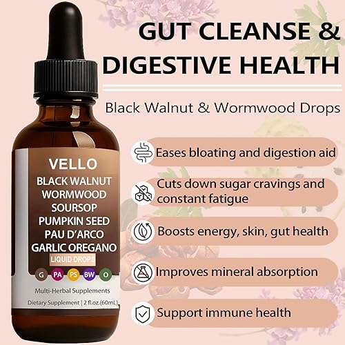 Miniatura 3 de VELLO - Limpieza intestinal de ajenjo de nogal negro  Guanábana, semillas de calabaza, PAU D'arco, ajo y orégano, ayuda a la digestión y aumenta la
