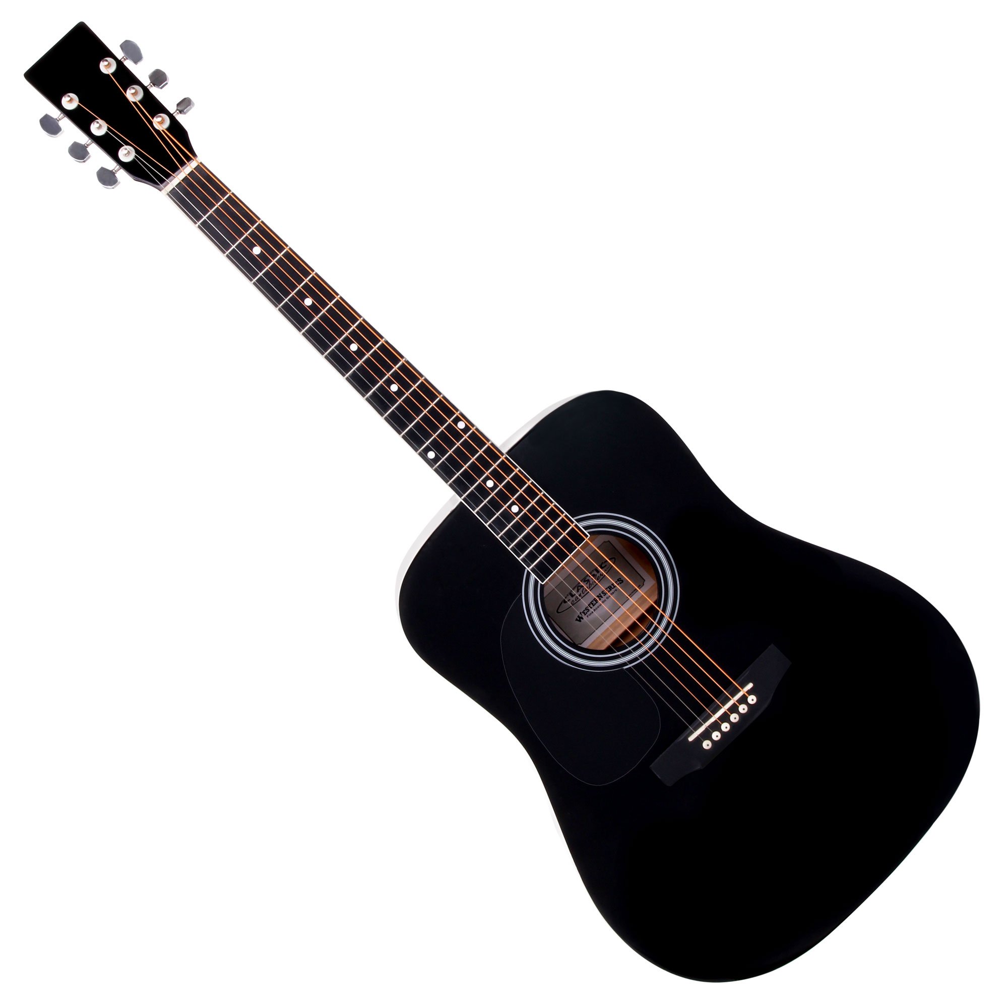 Classic Cantabile WS-10BK-LE Guitare Western Gaucher Starter-Set Dreadnought 6 cordes, 20 frettes, accessoires, housse, cahier de partitions, cordes, médiators, noir.