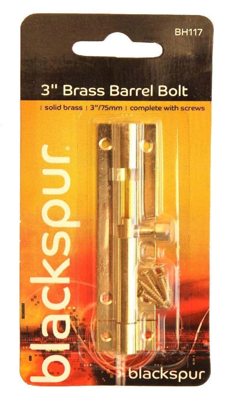 DOOR BOLT BARREL SLIDE LOCK 75MM 3 INCH BRASS WITH SCREWS
