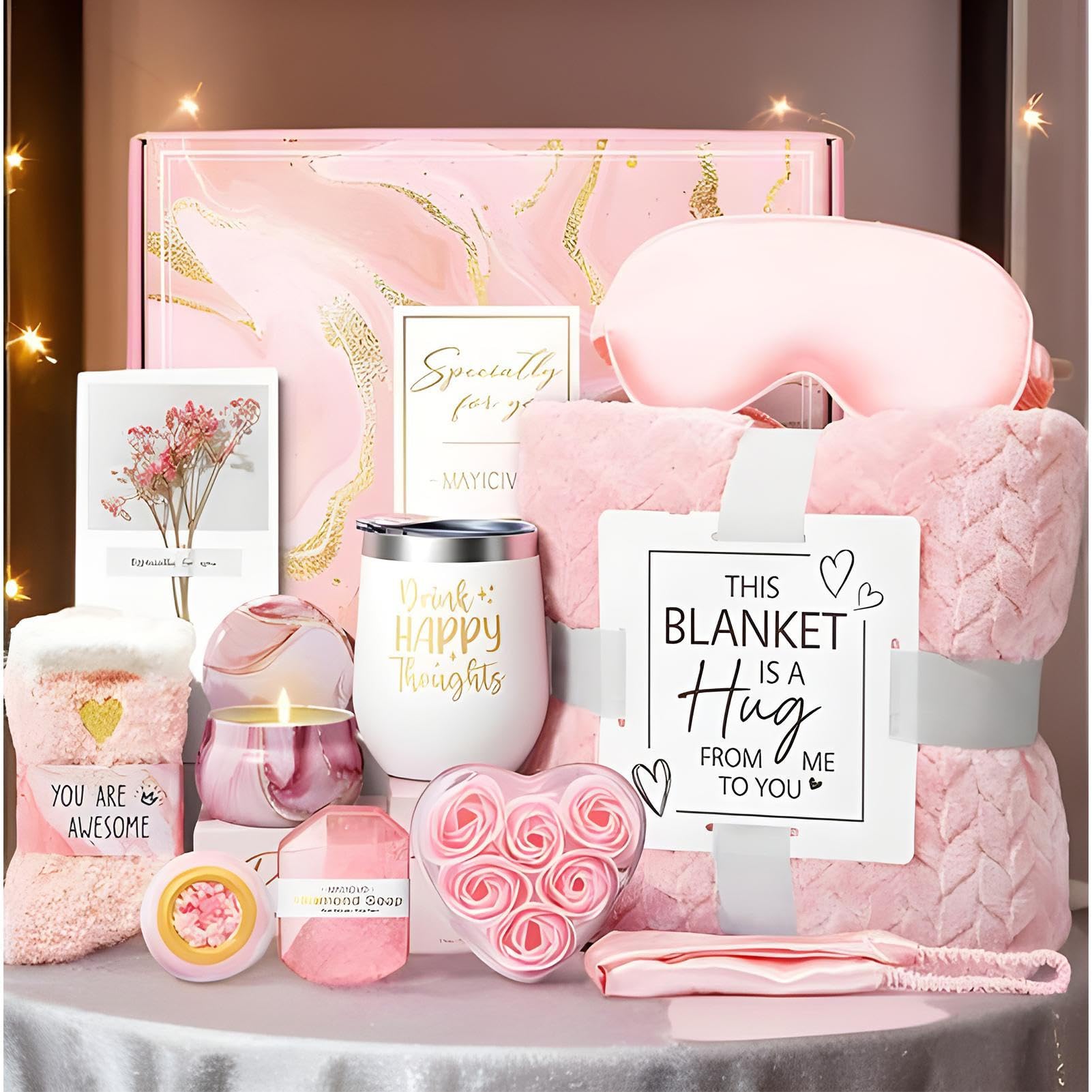 Kit Autocura Donna Cesto Regalo Benessere Compleanno Femminile | Set di Benessere e Relax di Lusso con Coperta in Flanella, per Regali a Lei, Madre, Sorella, Moglie, Amiche e Famiglia