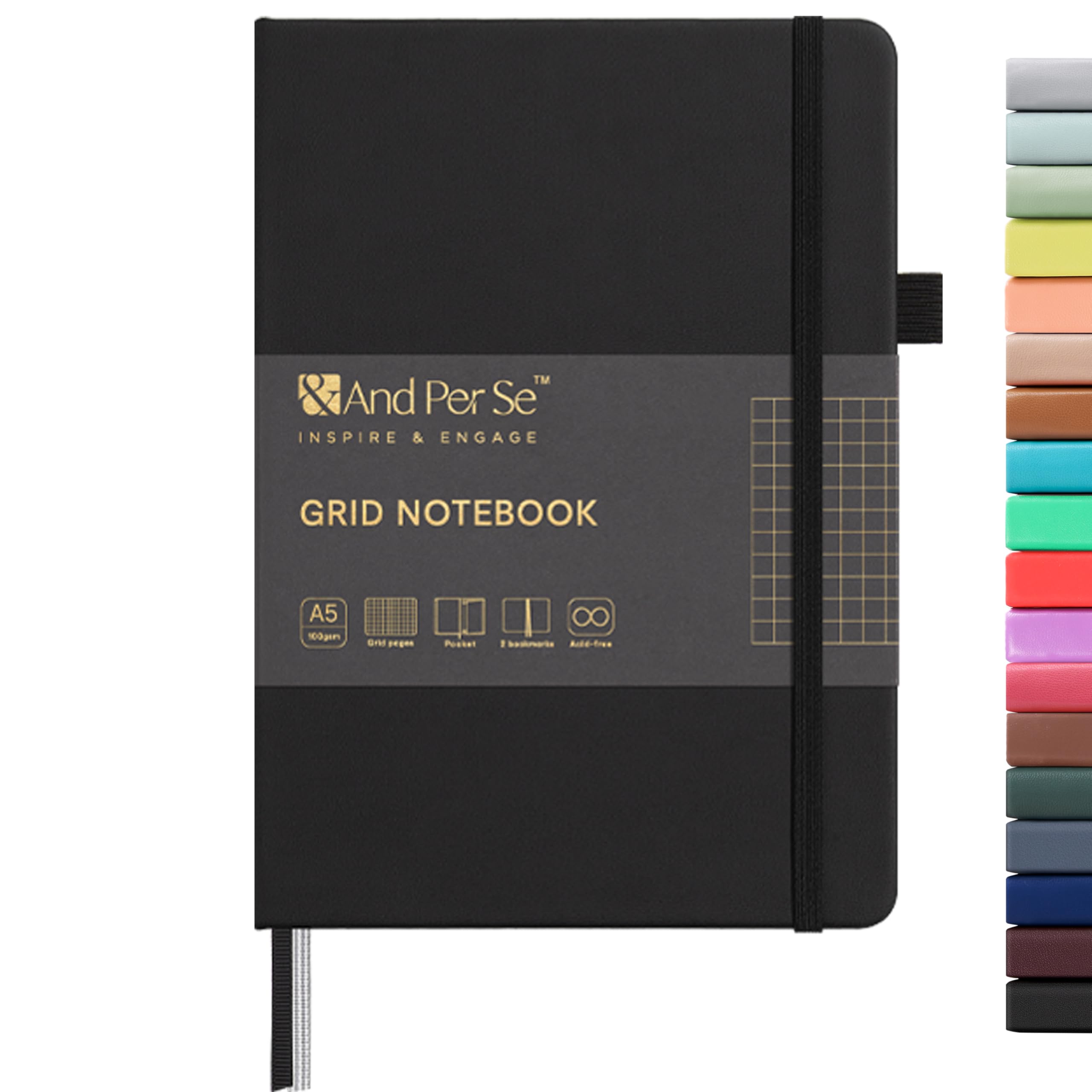 &And Per Se Graph Notebook, 5mm Grid, A5 Hardcover, 160 Pages 100gsm Thick Paper, Grid Journal for Diagrams, Wireframes, CAD Sketches (Black) โ image 1