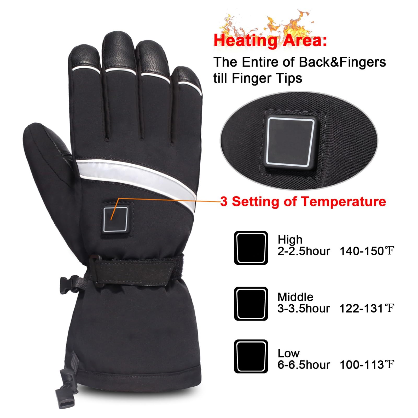 Guantes térmicos para hombre, diseño resistente al viento, impermeables, con pantalla táctil, funcionan con pilas, perfectos para actividades al aire libre de invierno, esquí, ciclismo y mucho más