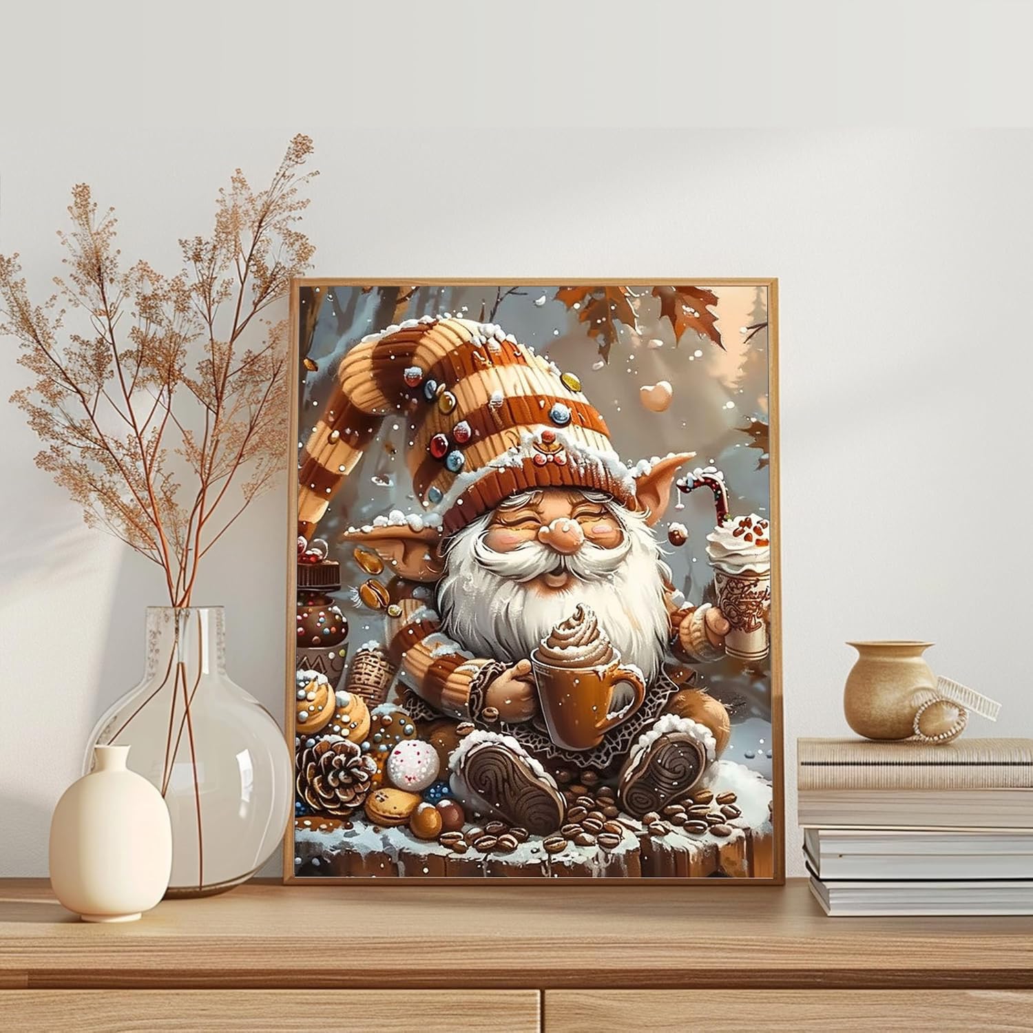 Santa gnome Paint by Numbers Winter Snow Forest DIY Painting by Number on Canvas Christmas gnome Painting by Numbers for Adults and Beginner Holiday Thanksgiving Day Decor 16x20 Inch（with Frame）