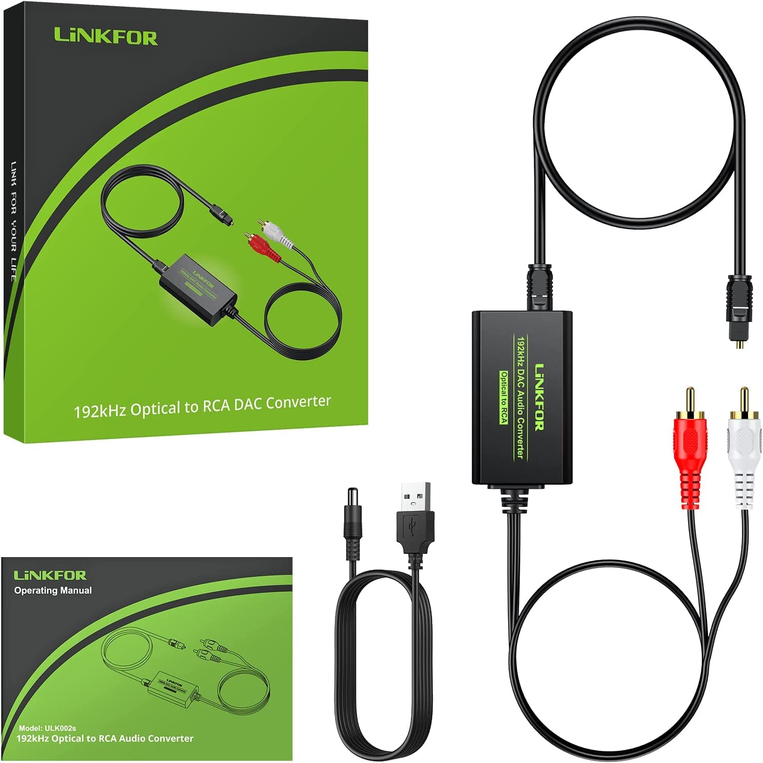 LINKFOR Câble SPDIF vers G/D 192 kHz Convertisseur Intégré Amplificateur Audio Adaptateur RCA L/R