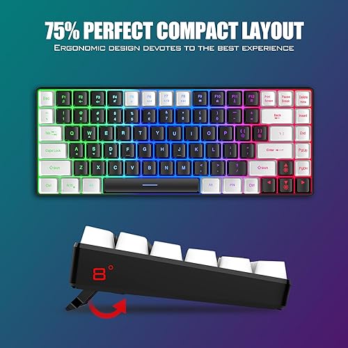Miniatura 6 de RedThunder Combo de teclado y mouse inalámbricos K84, batería recargable retroiluminada arco iris, 75% de diseño TKL ultra compacto teclado para