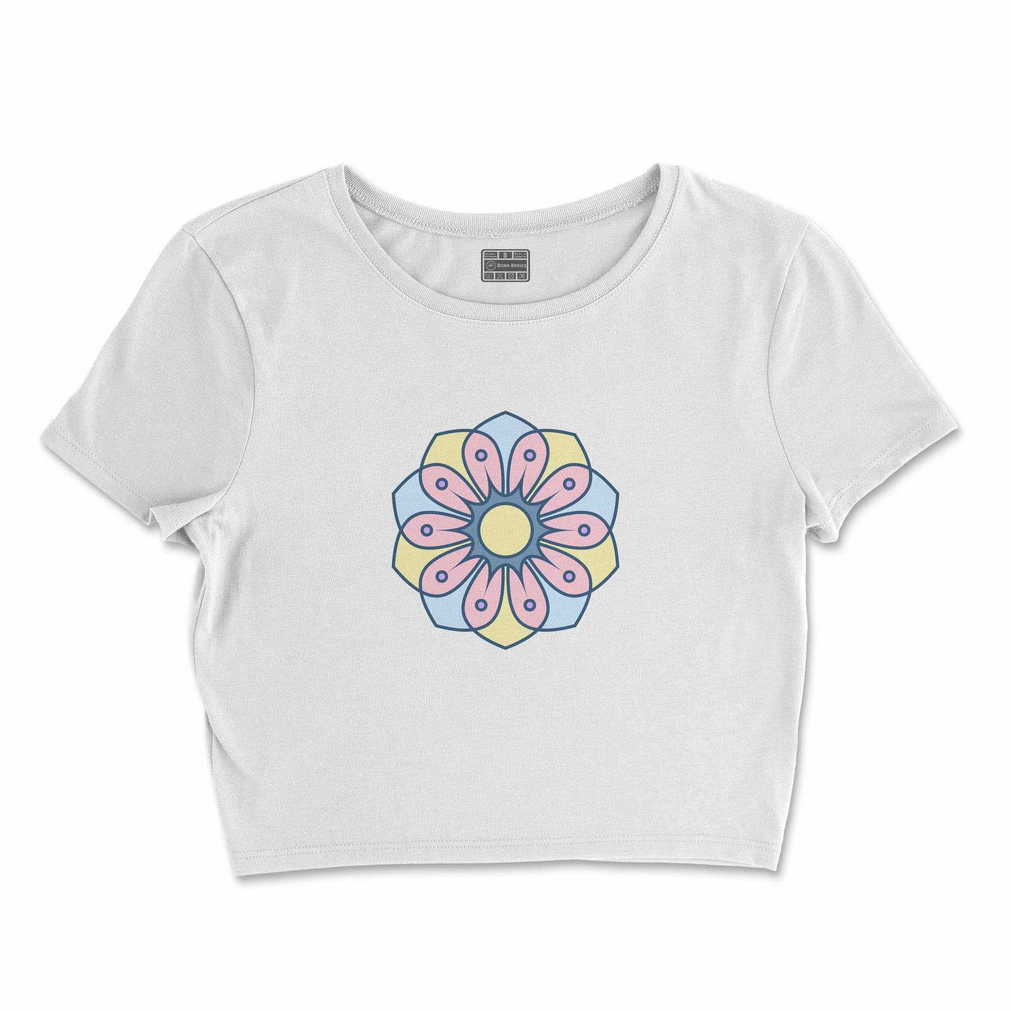 Bona Basics, Digitally Printed, Women's Basic Crop-Top,%100 Cotton, White, Casual, Women's Tops, Size: M