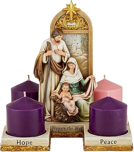 Portavelas de Adviento con diseño religioso de temporada, 10 x 10 pulgadas, velas no incluidas