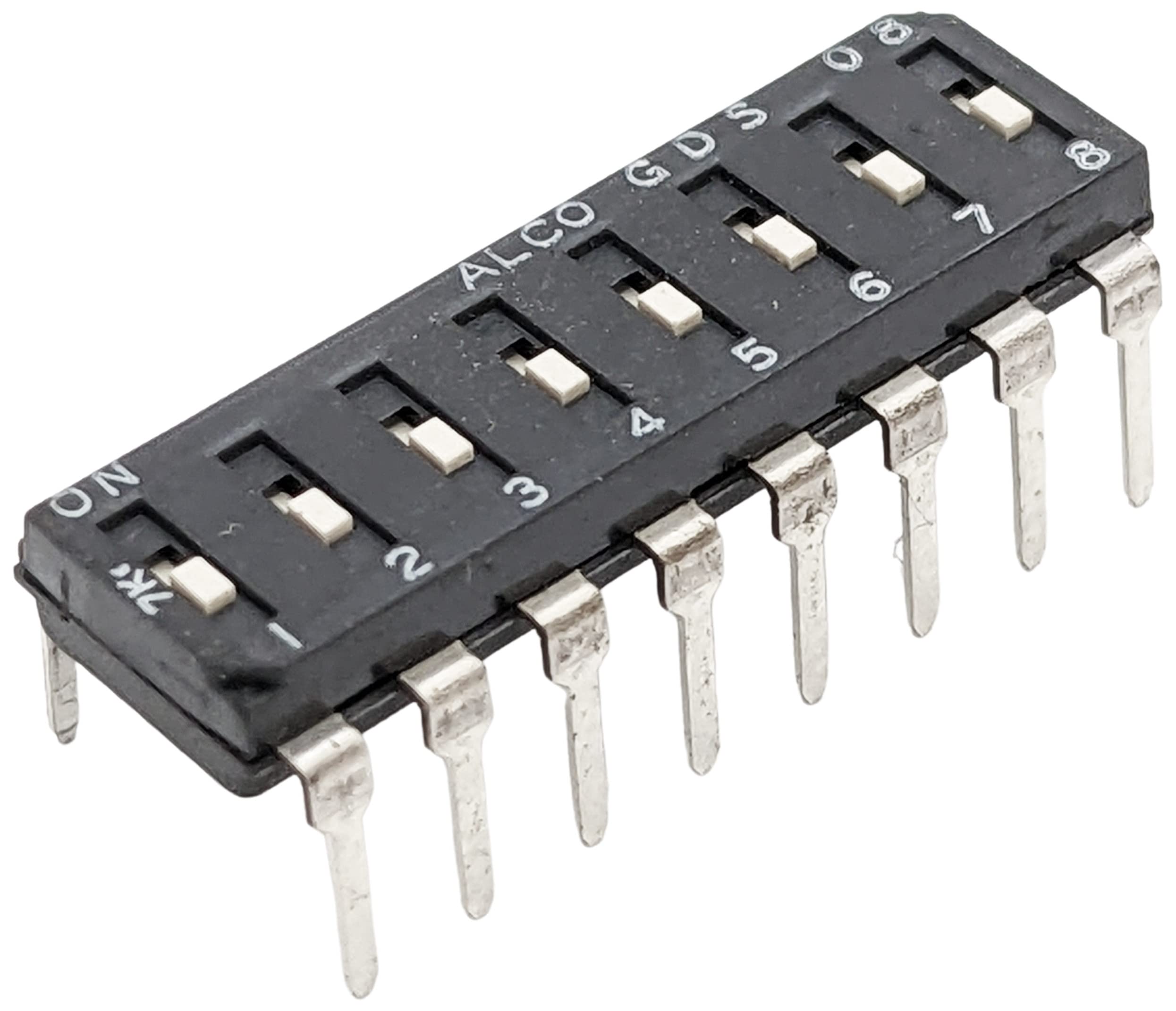 10 Pack 8 Switch DIP Switch, 16-pin, End to End Stackable, Low Profile (20.3mm x 6.2mm x 2.7mm), Black Color - EX ELECTRONIX EXPRESS