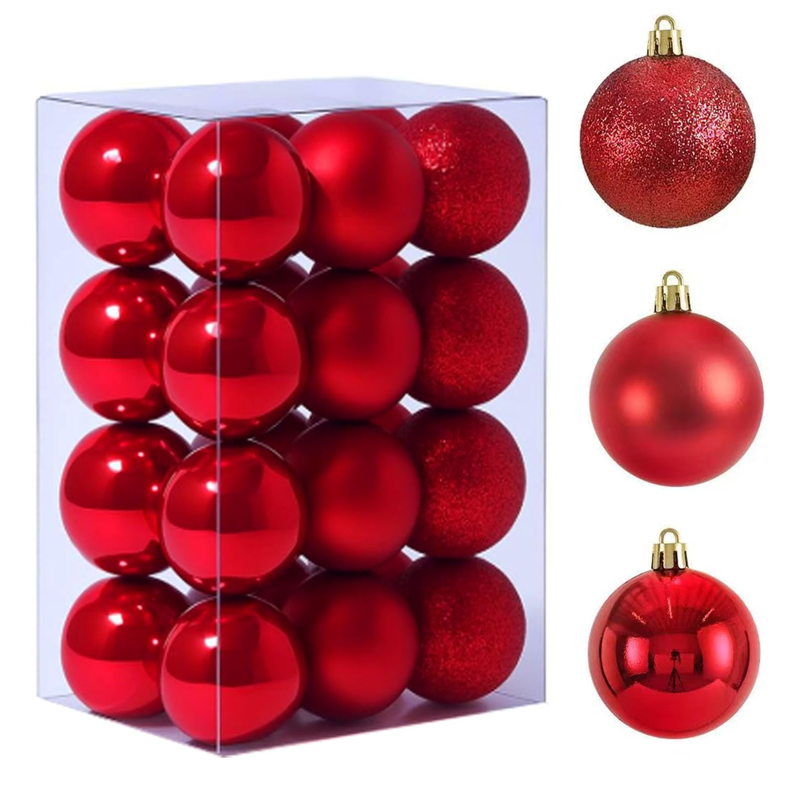 HongChelle Christmas Balls Decoration, Mini SizeChristmas Baubles Hanging, Shatterproof Xmas Balls - Shiny, Matte & Glitter Red Decorated Baubles