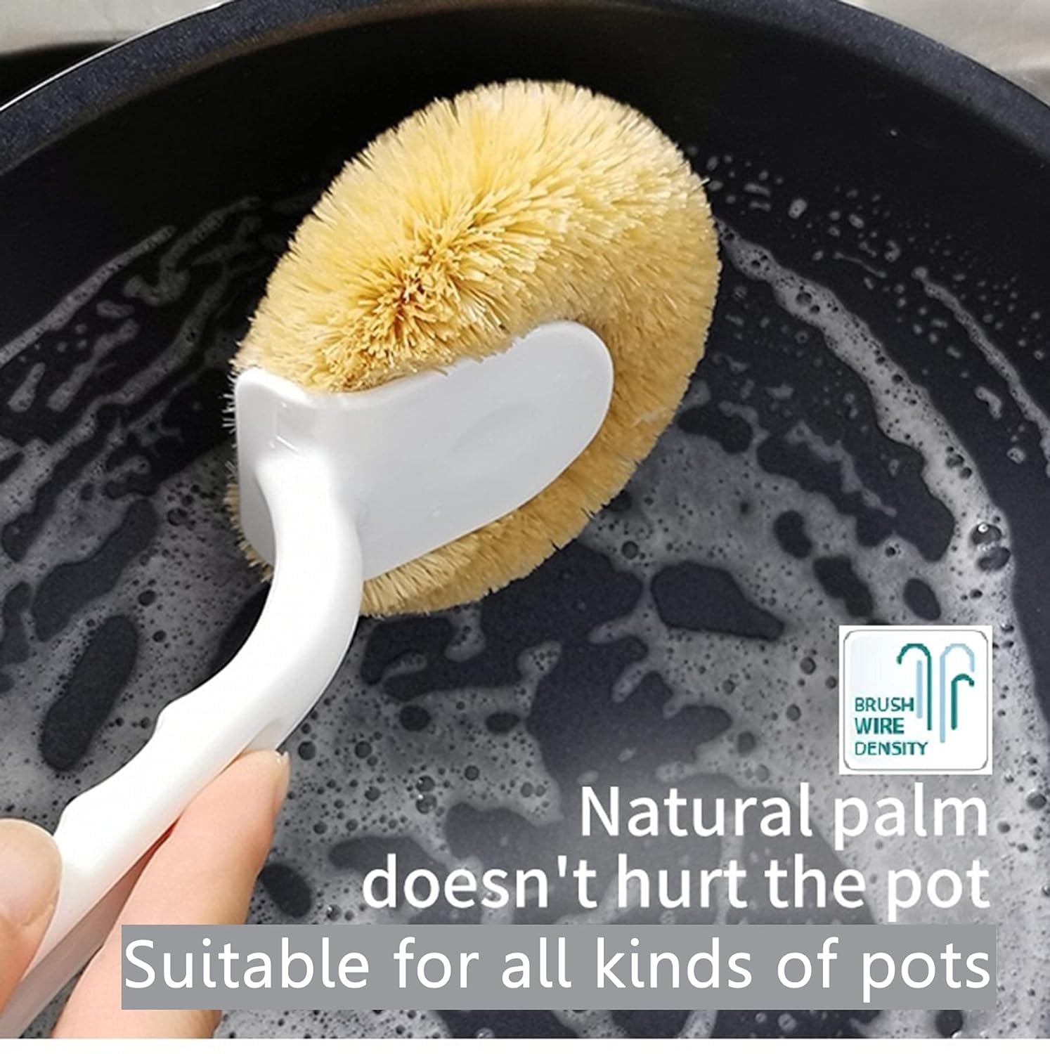 bosig® Kitchen Cleaning Supplies Natural Coconut Plant Fiber Bristle No Hurt Pot Suitable for Pot/Pan/Sink/Dish/Chopping Board Ergonomic PP Handle Easy Labor-Saving Firm Durable Brush. 2