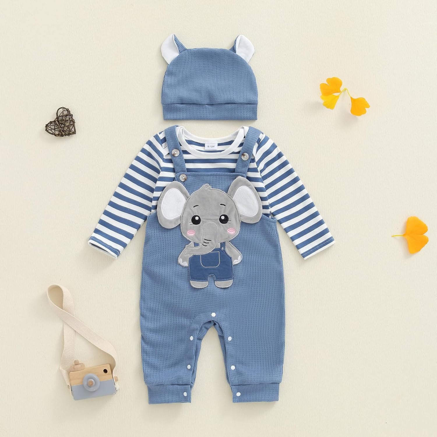 Baby Boy Clothes Cute Animal Suspenders outfit Striped Romper Animal Embroidery Overalls and Hat 3Pcs Set - Image 3