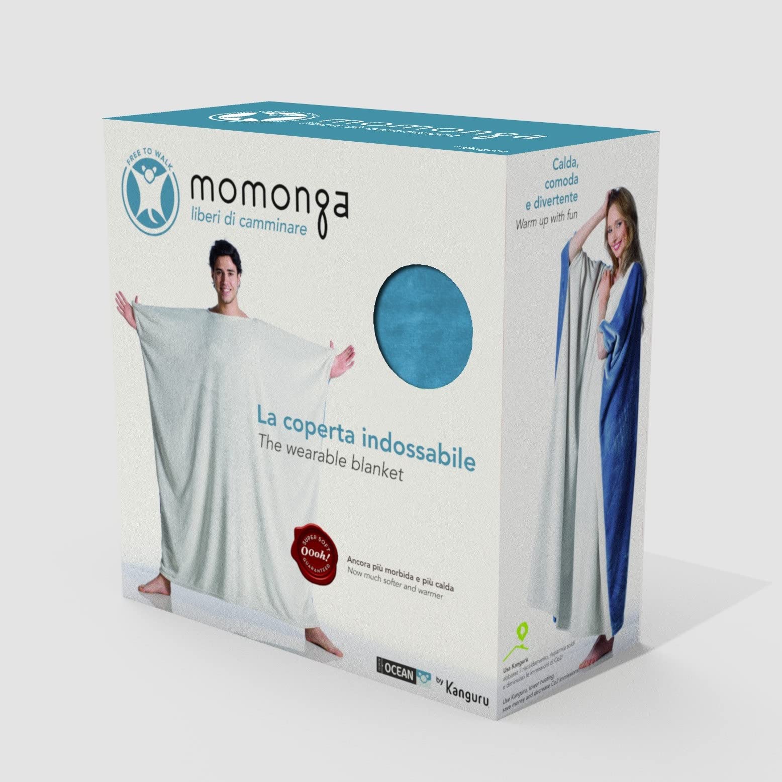Kanguru - Coperta pile indossabile, felpa hoodie oversize, soffice plaid copre fronte e retro, permette di camminare ed usare le maniche, 120x120 cm, poncho, Felpona donna xxl, regali natale