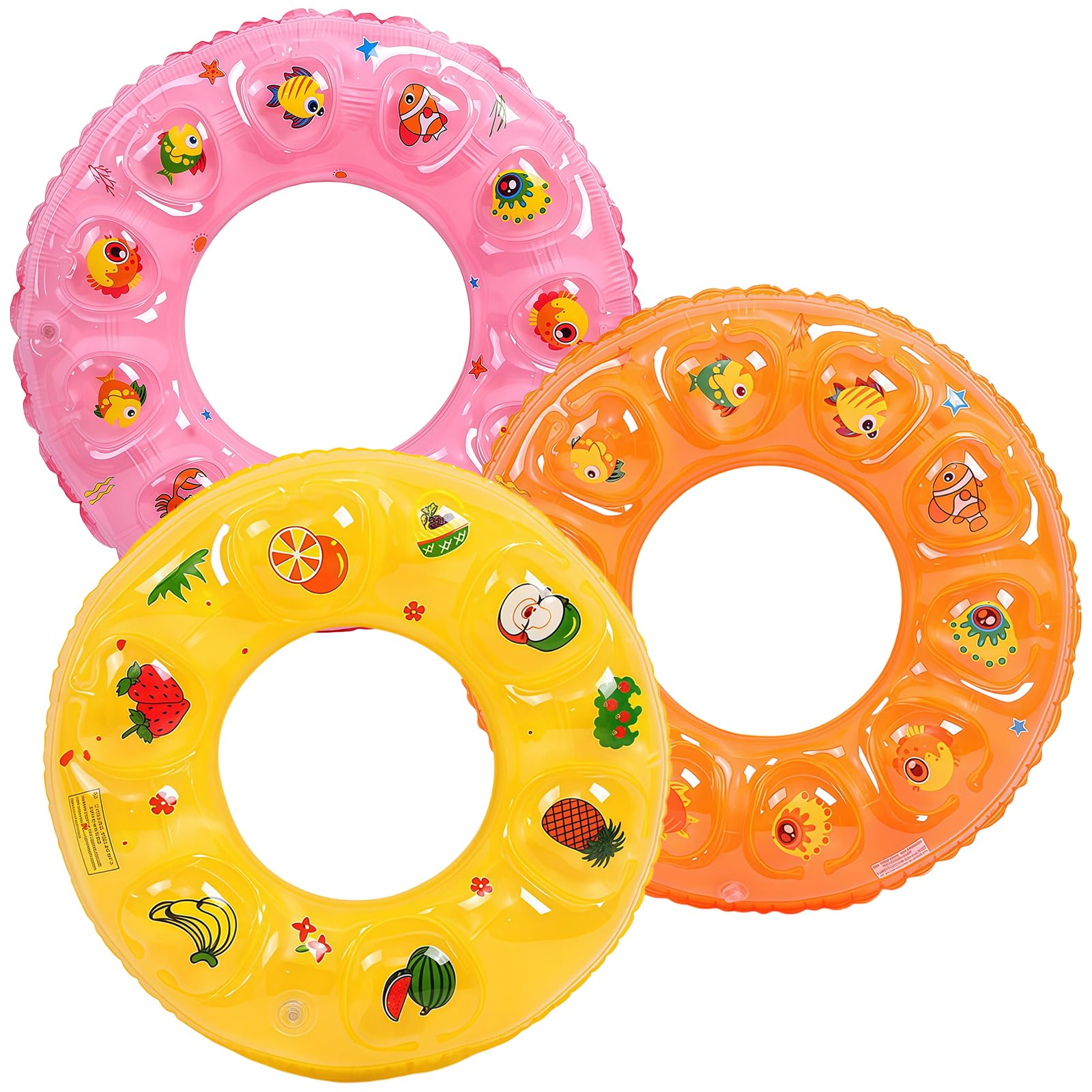 Inflatable Swimming Rings 70cm 3 Pack, Crystal Bubble Pool Floats for Kids, Pink Orange Yellow Swim Ring Rubber Rings for Beach, Paddling Pool, Garden Summer Party Toys