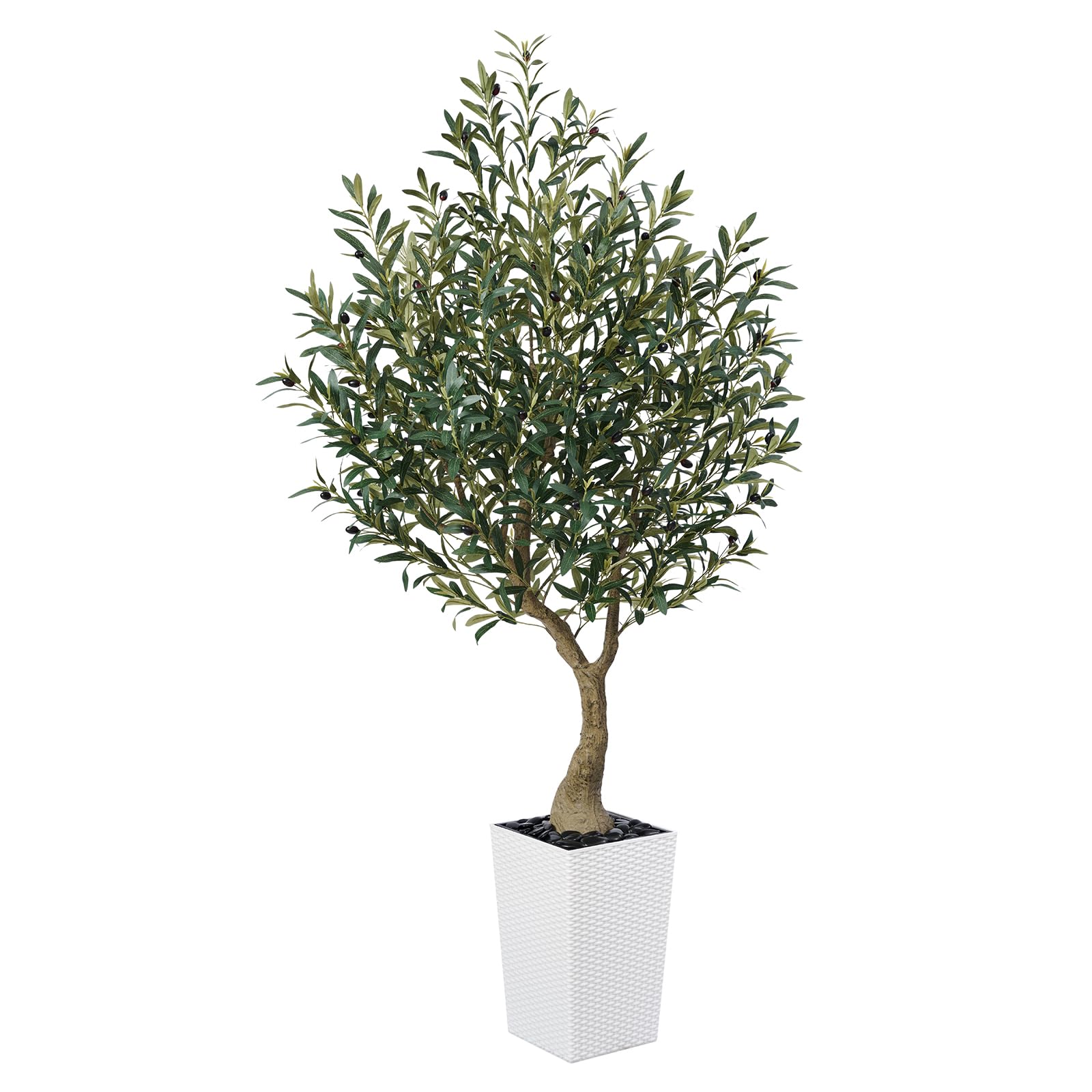 VeriNatural Artificial Olive Tree 180 cm - Tall Faux Plant with 1722 Silk Leaves, 78 Fruits, UV Resistant with White Taper Planter - Large Artificial Plants for Indoors Outdoors Home Garden, VN137