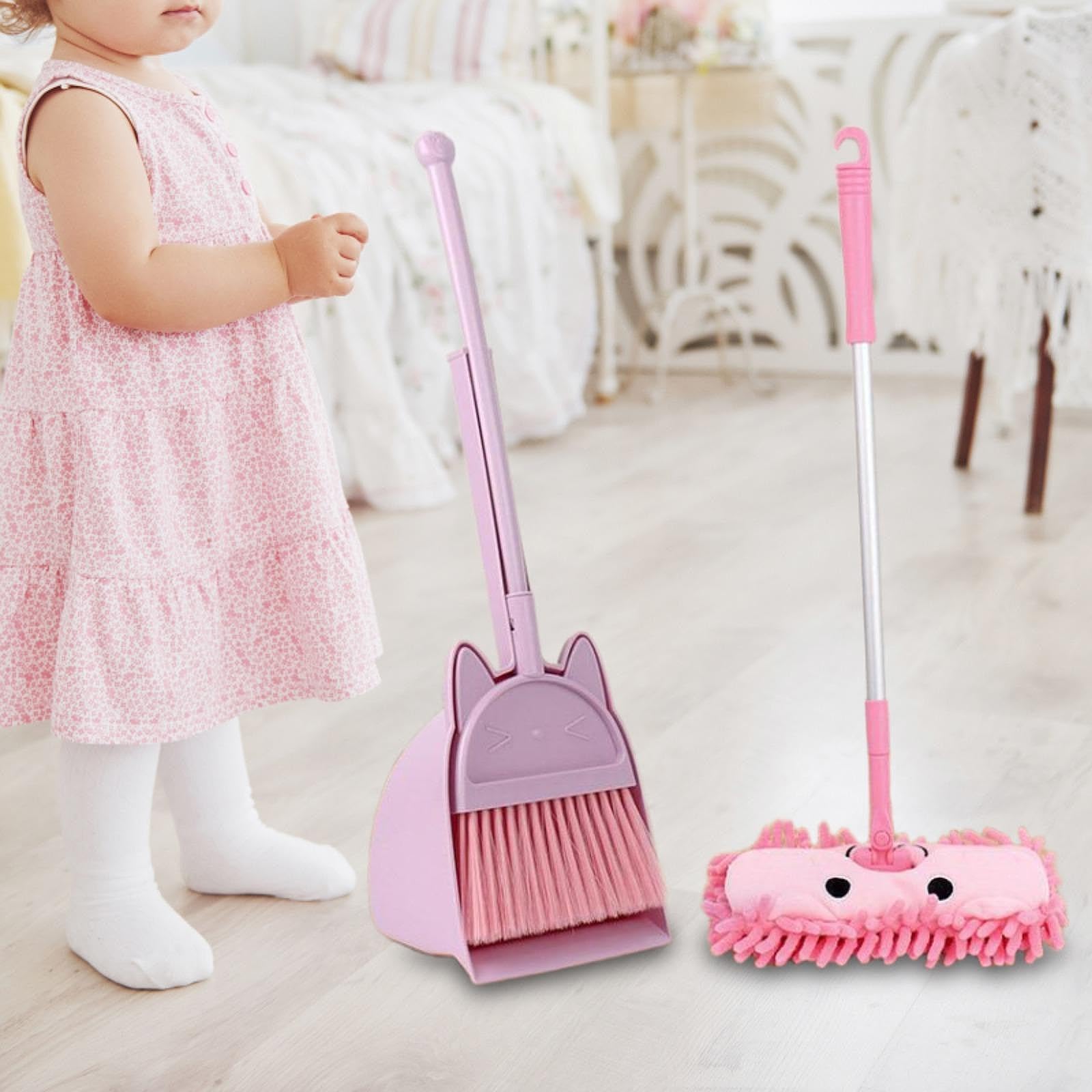 Mini Scopa con Paletta per Bambini, Strumenti per la Pulizia della casa, Piccolo aiutante per Le Pulizie domestiche per Bambini in età prescolare, Viola