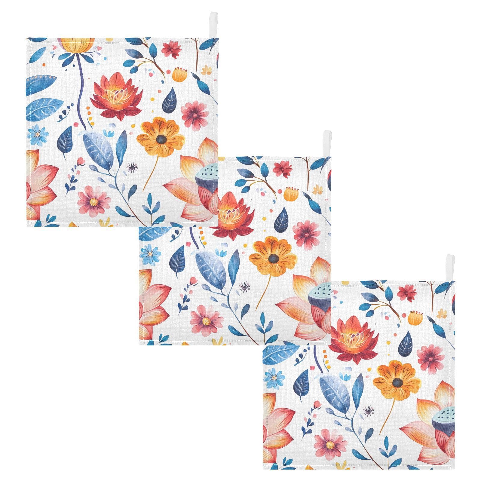 YETTASBIN Watercolor Floral Muslin Baby Hand Washcloths Soft Cotton Bath Face Towel 4 Layers Extra Absorbent Feeding Burp