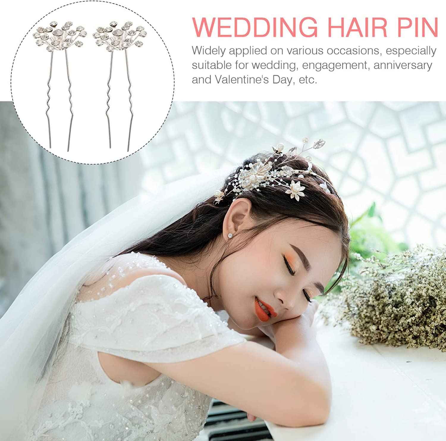 Forcine for capelli ， Fermagli for capelli for donna ， 40 pezzi Copricapo Spose Elegante Forcella Capelli Spilla da sposa Accessorio Ragazze Perle Chic Updo Chignon Gypsophila Damigelle d'onore Fiore