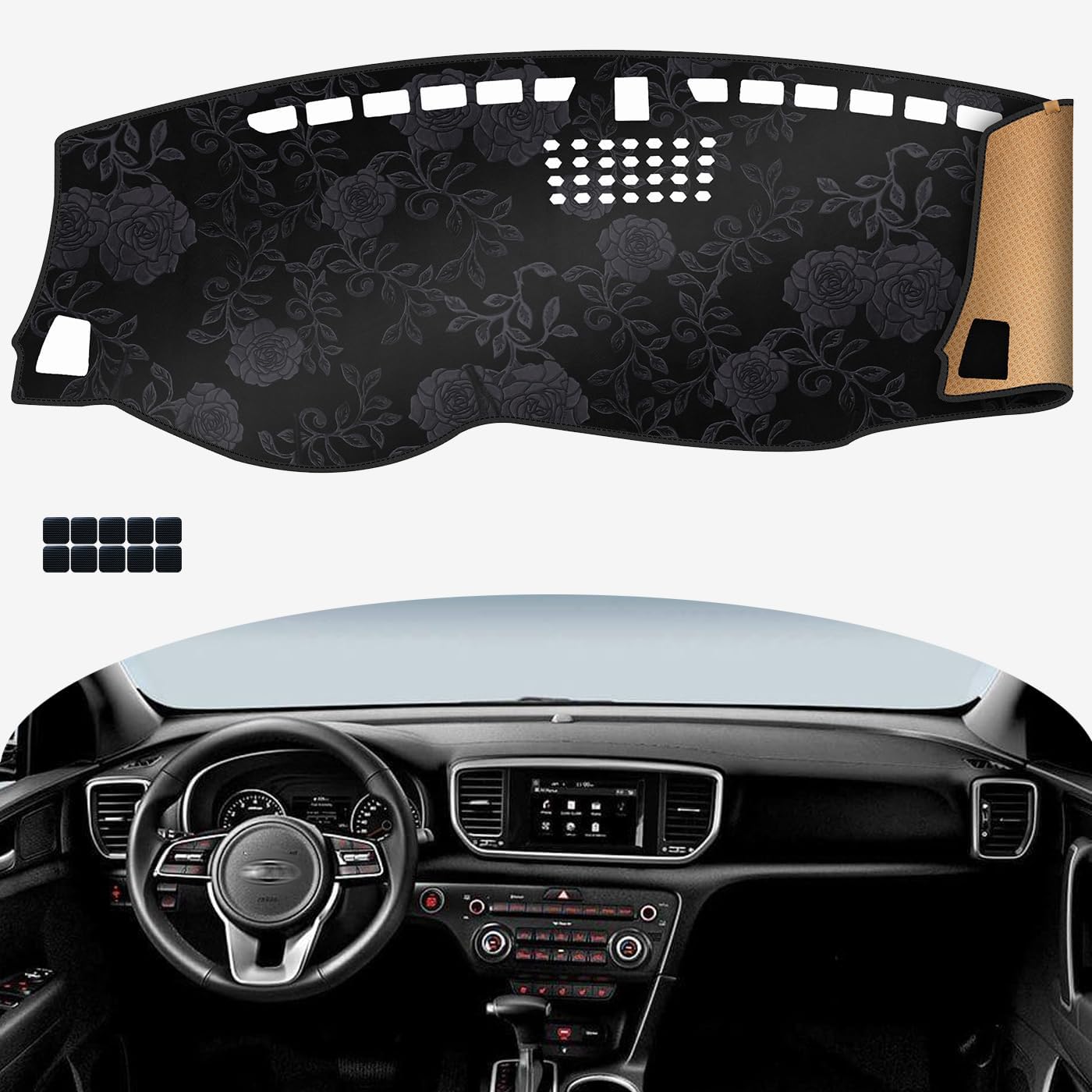 Dash Cover Fit for KI-A Sportage 2017-2022 | Anti-Glare, Sun Protection, Dustproof, UV-Proof | Dashboard Covers Interior Car Accessories - Black Patterned Flannel Fabric