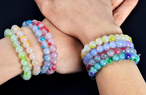 Miniatura 5 de Cuentas de vidrio para pulseras, kit de fabricación de joyas, 480 cuentas de cristal con cuentas de piedra de 0.315 pulgadas (0.315 in), 24 colores,