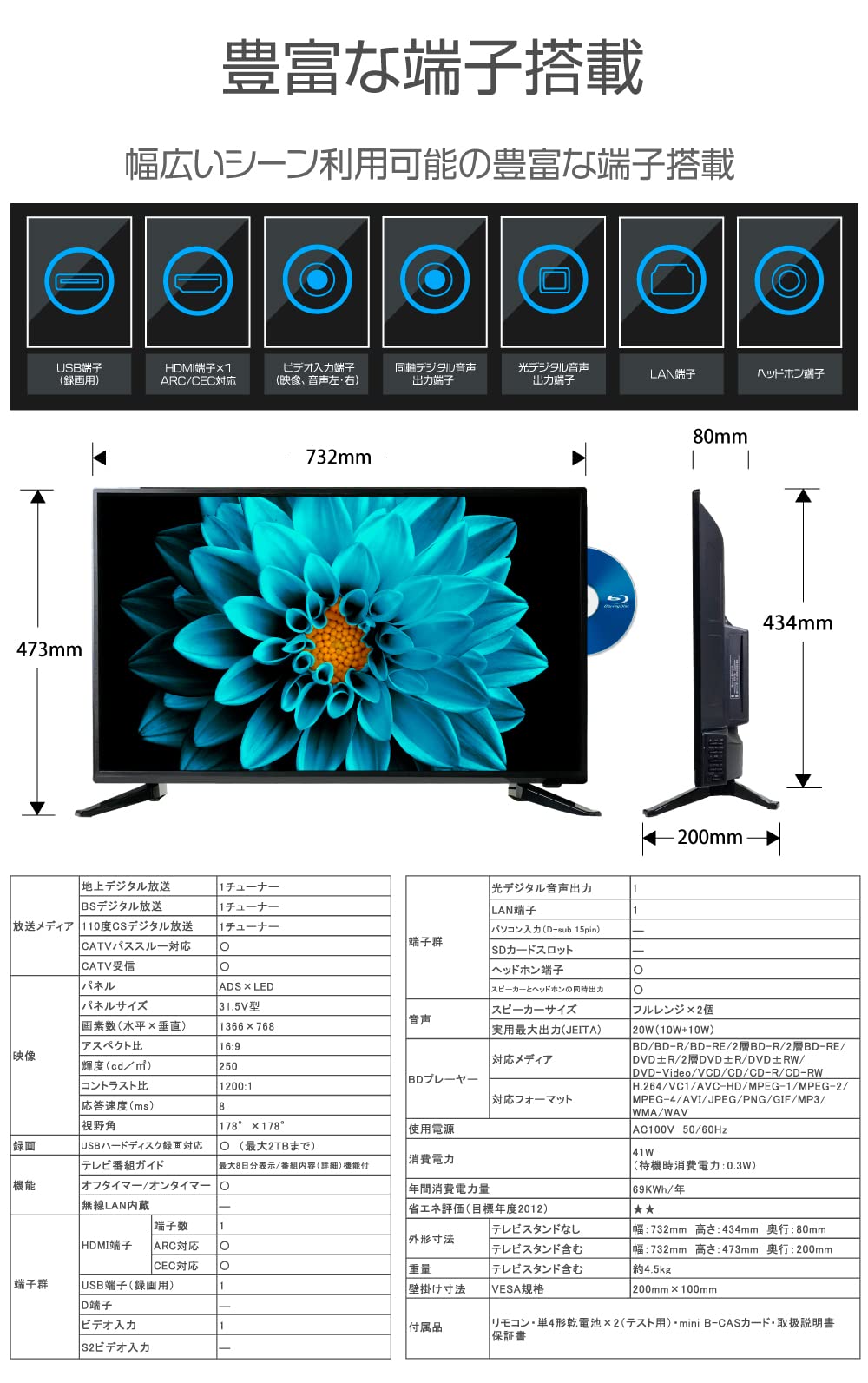 Amazon | ウィズ (Wis) 31.5V型 液晶 テレビ TEX-D3203BSR