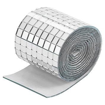 GOLKIPAR(LABEL) Mosaic Mirror Stickers Art Kit, Mirror Tiles Wall Art Stickers, Mini Square Glass Roll Mirror Mosaic Tiles Wall Decal for DIY Home Craft Decoration Material (Silver Roll_1 PC)