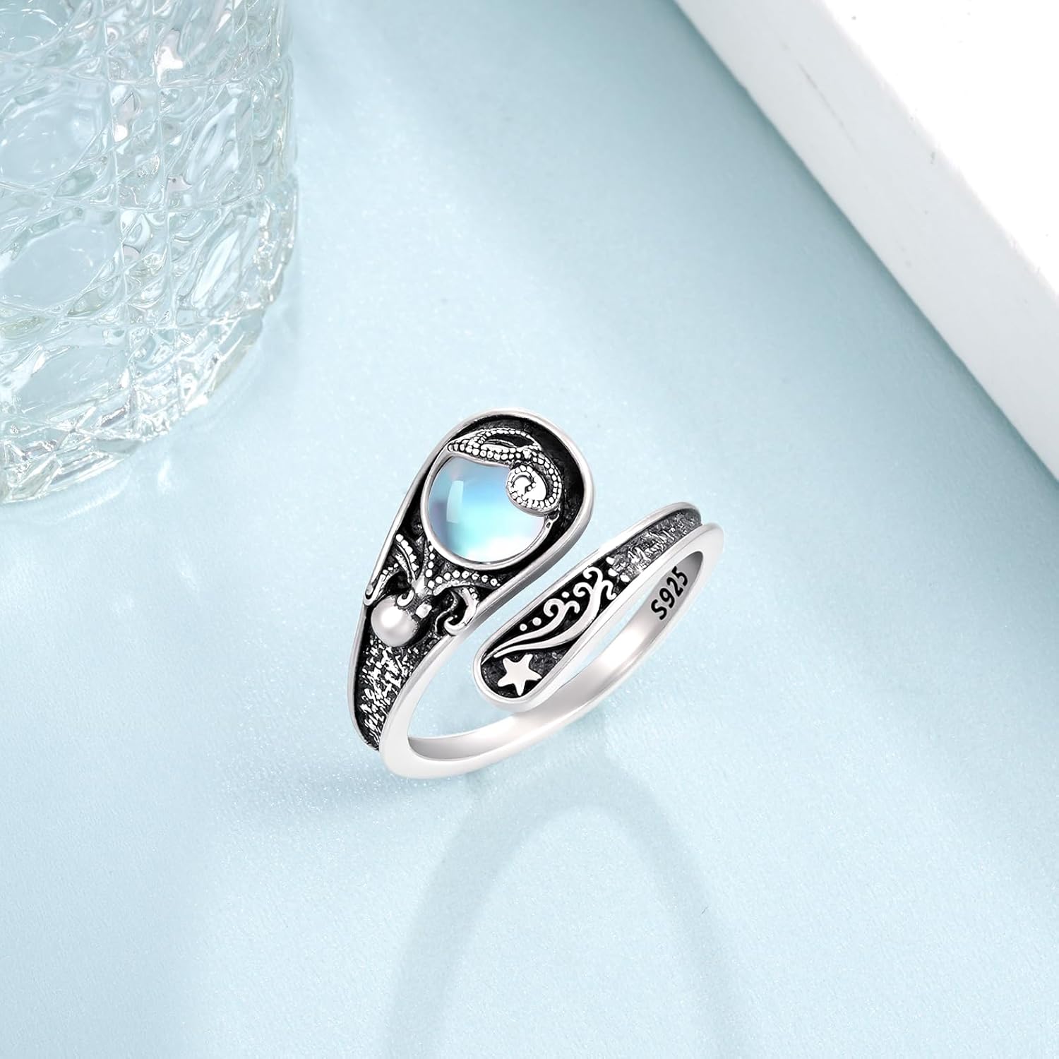 Octopus Moonstone Ring 925 Sterling Silver Octopus Gifts Spoon Rings for Women