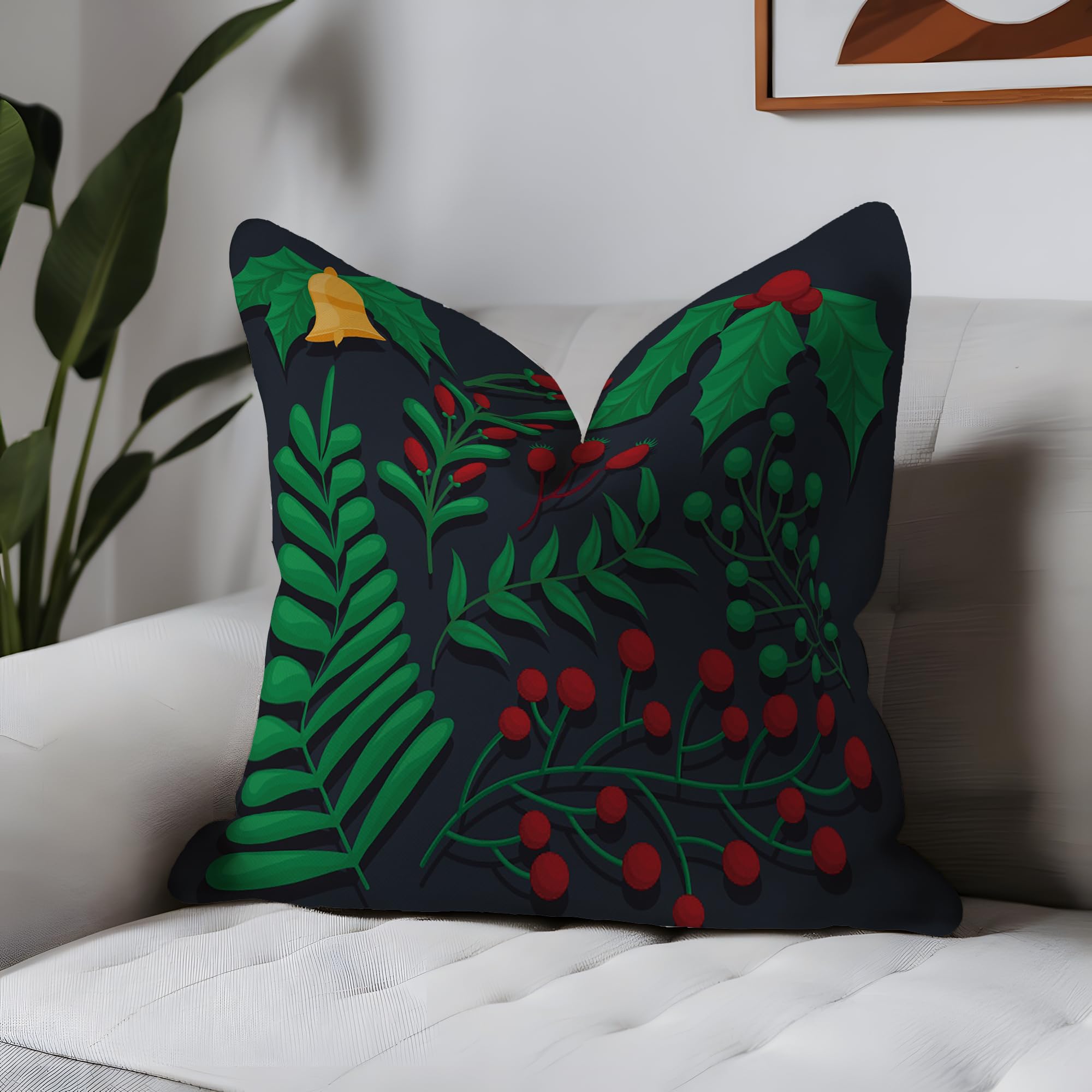 ggaimwf Pack of 2 Leaf Cushion Covers Fine Linen Look Pillowcases Green Red Plants Jingle Bright Decorative Pillow Cover Invisible Zipper for Family Friends Outdoor Living Room Bedroom Sofa 50x50cm - Image 2
