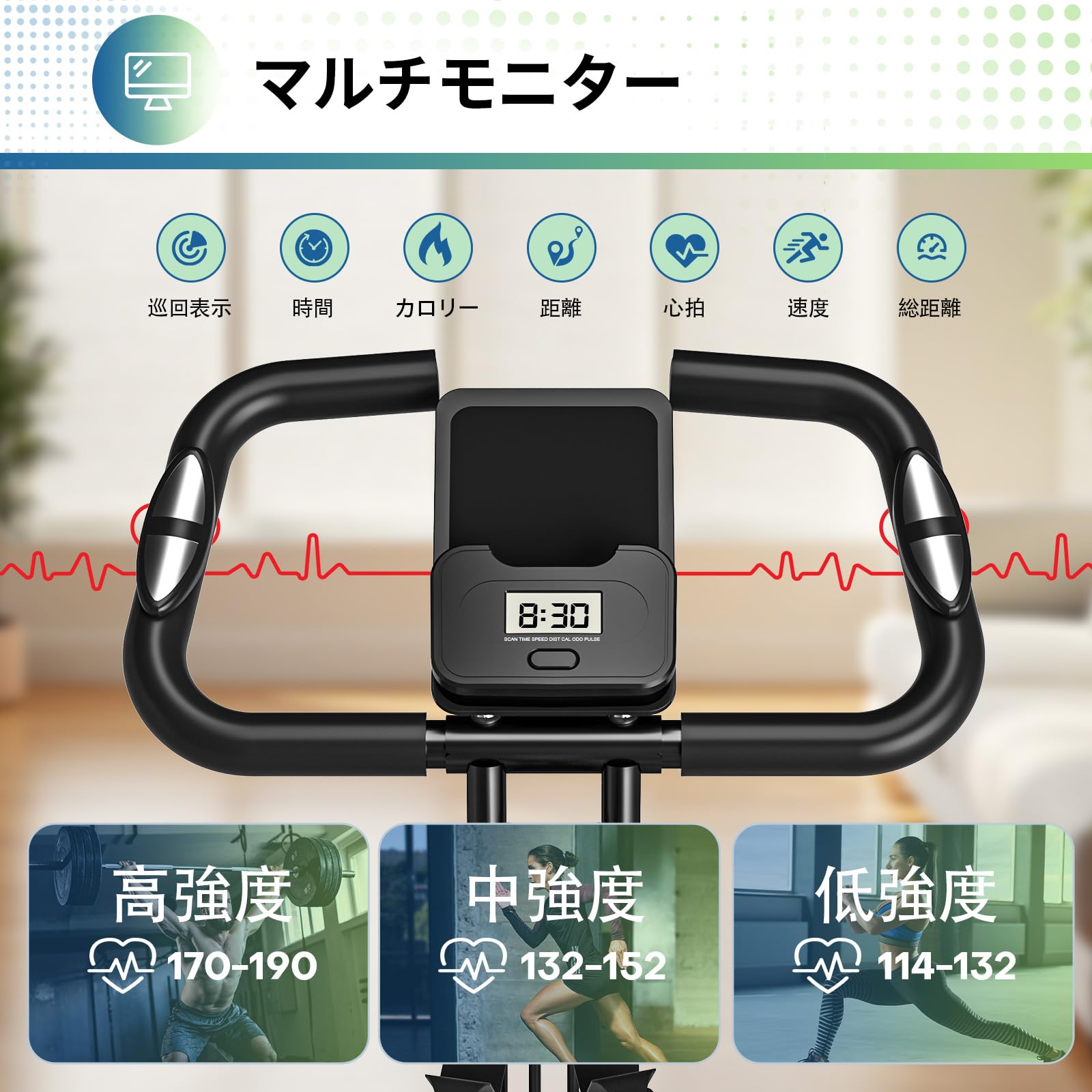 Amazon.co.jp: エアロバイク 家庭用 静音 フィットネスバイク 5機能 
