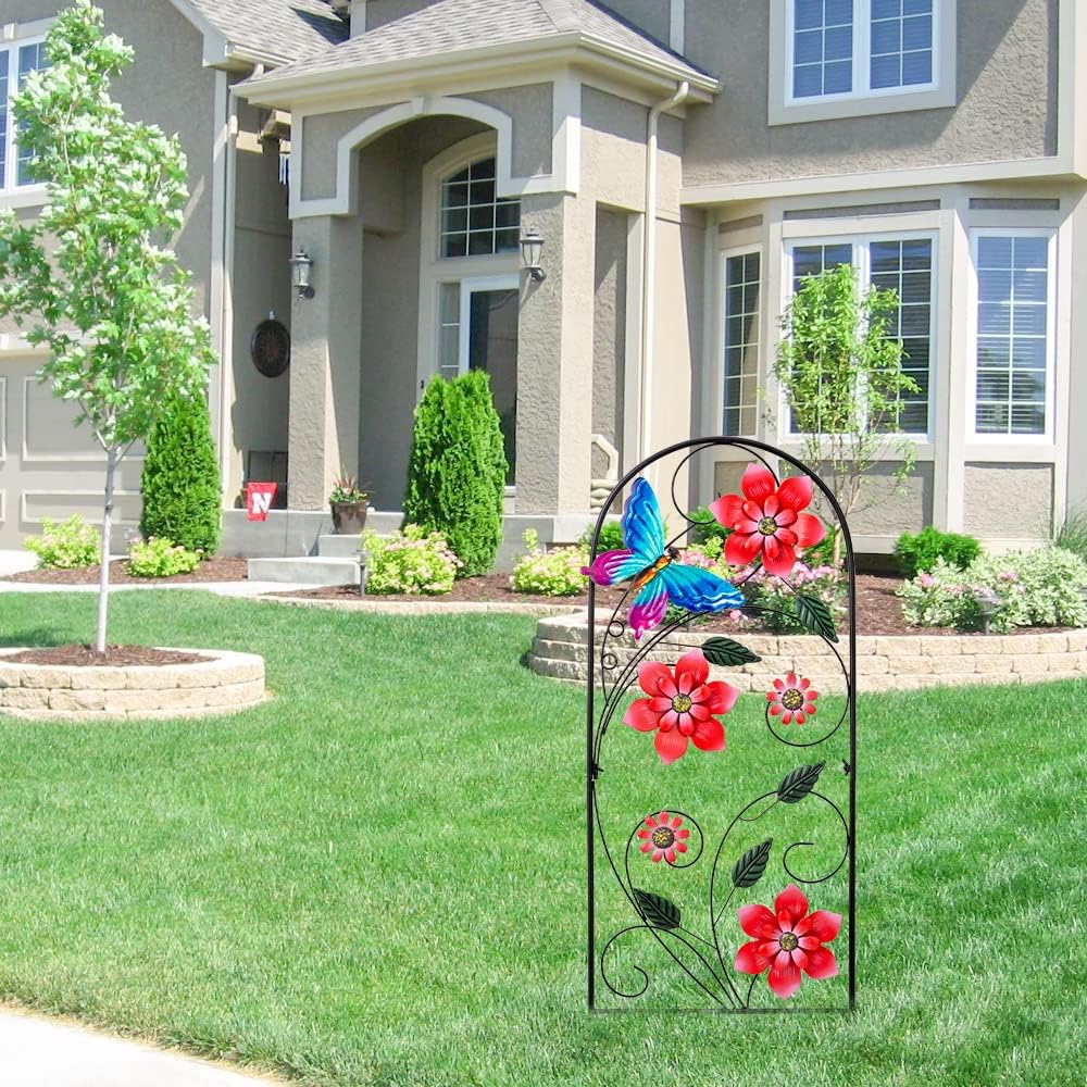 YEAHOME 33 Inch Decorative Garden Stakes, Outdoor Garden Decor Metal Flower Butterflies Spring Gardening Decor Art Yard Signs, Outdoor Decorations for Patio Outside Yard Lawn