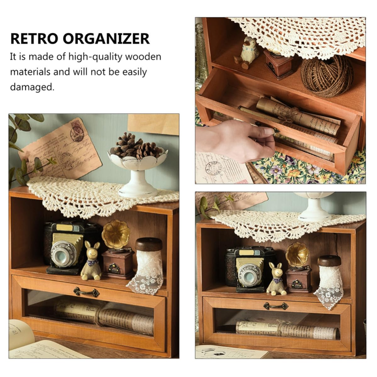 Madera de Cosméticos con Cajón Organizador Retro para Escritorio