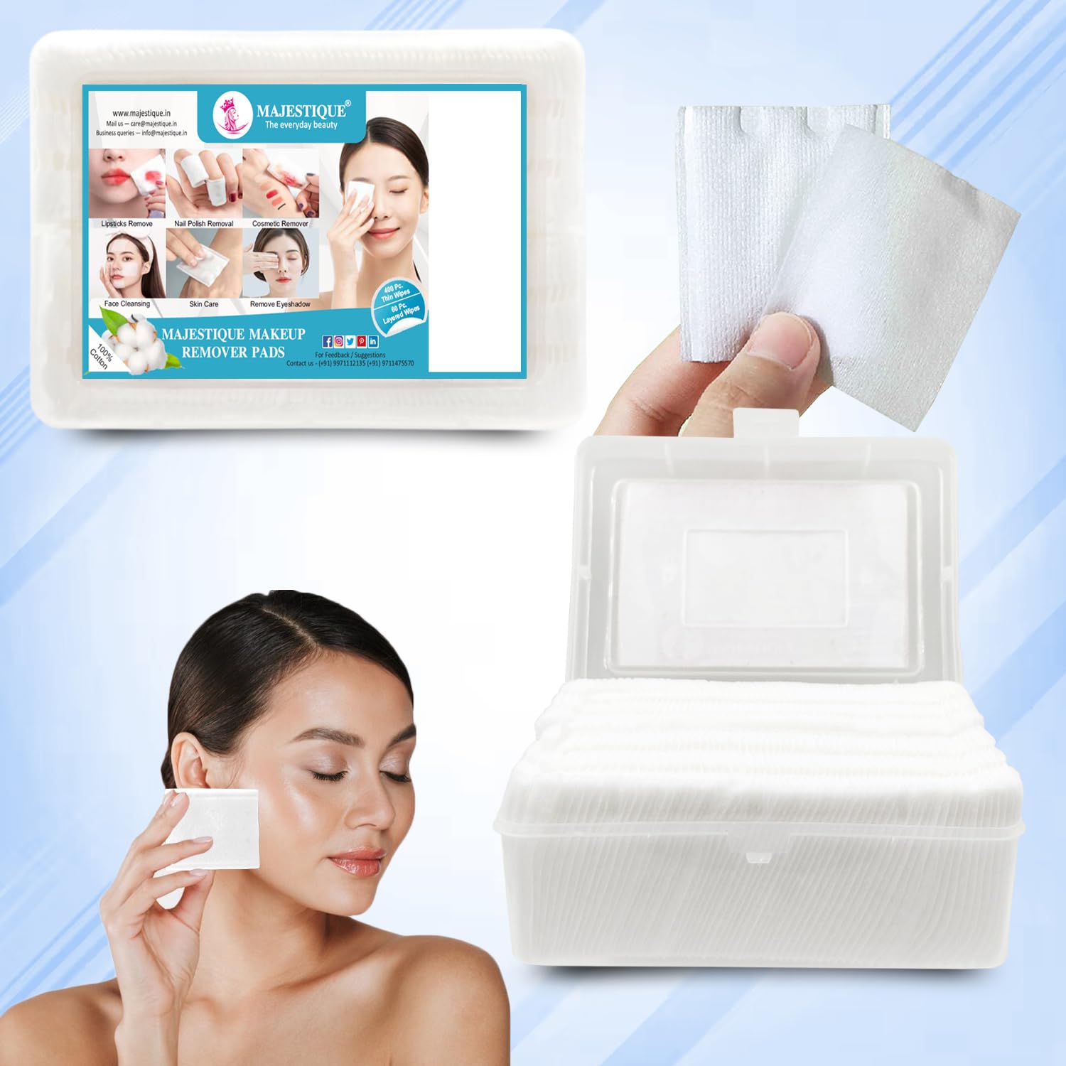 Majestique Cotton Face Pads, Makeup Removing Cotton Wipes with Soft Touch for Eye, Face Cleansing Tissues, Pure Cotton Pad, Multifunctional, Cotton Pads for Face Toner - 460 Count / 1 Box-picture-6